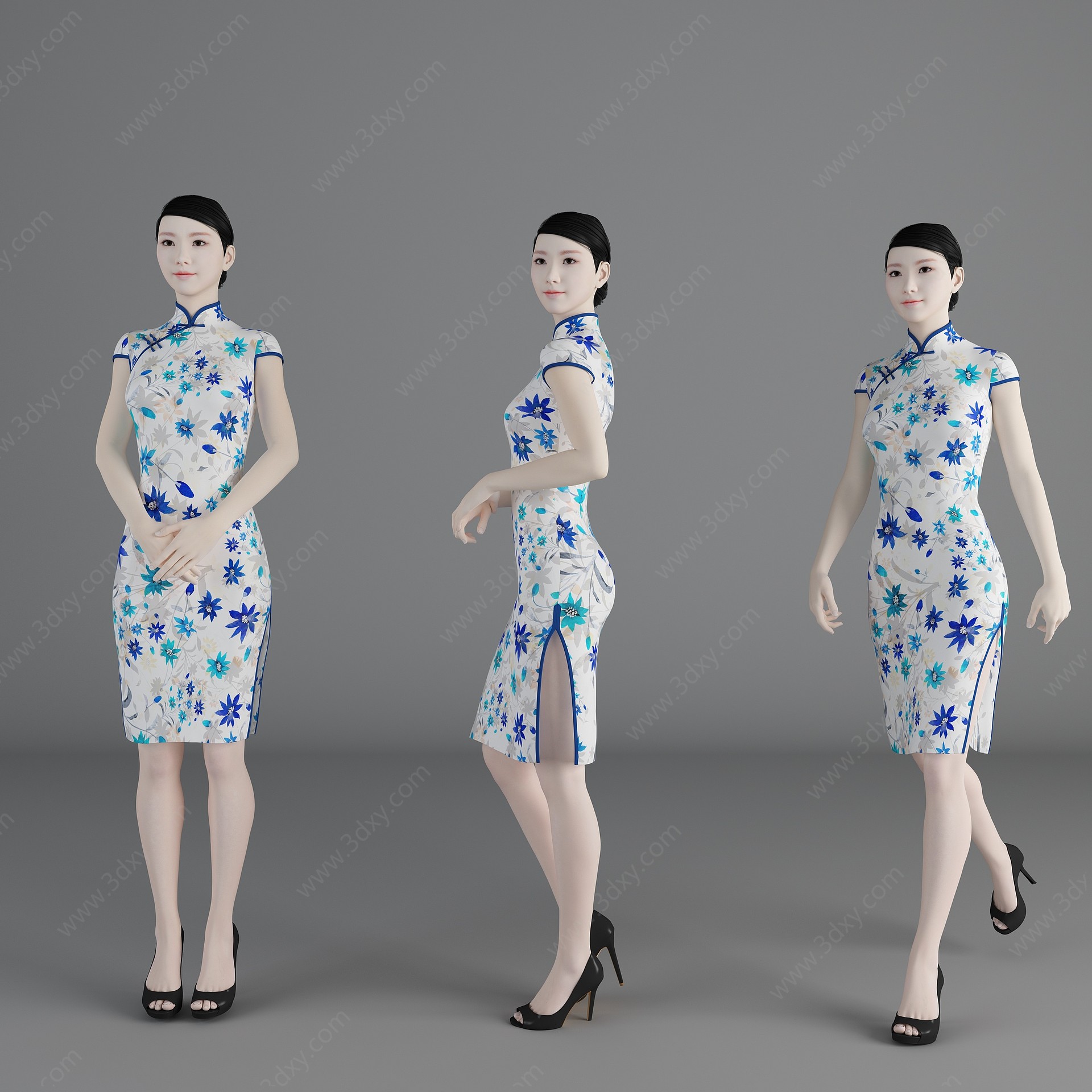 现代风格旗袍美女人物3D模型