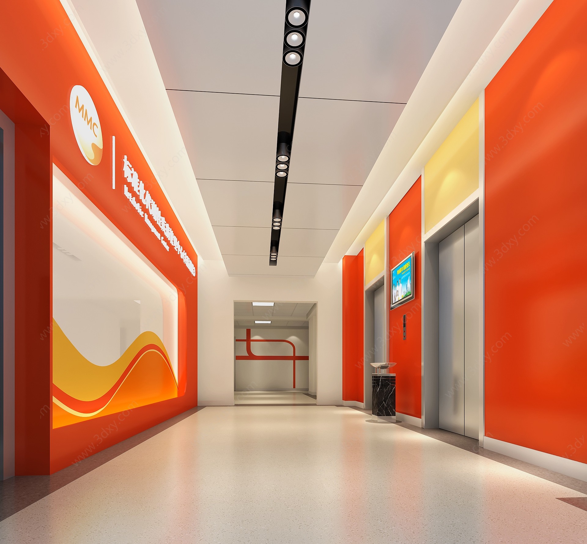 医院橙红色电梯厅3D模型