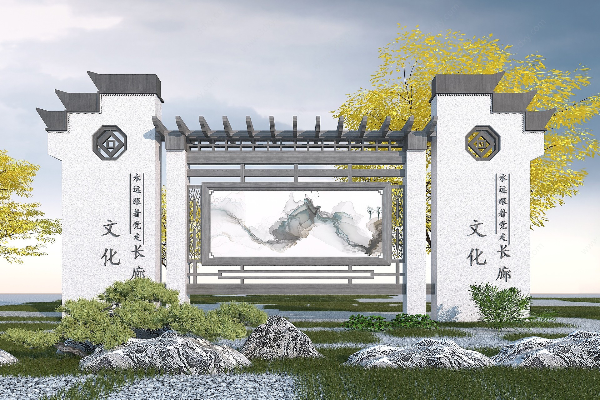 中式文化宣传栏3D模型