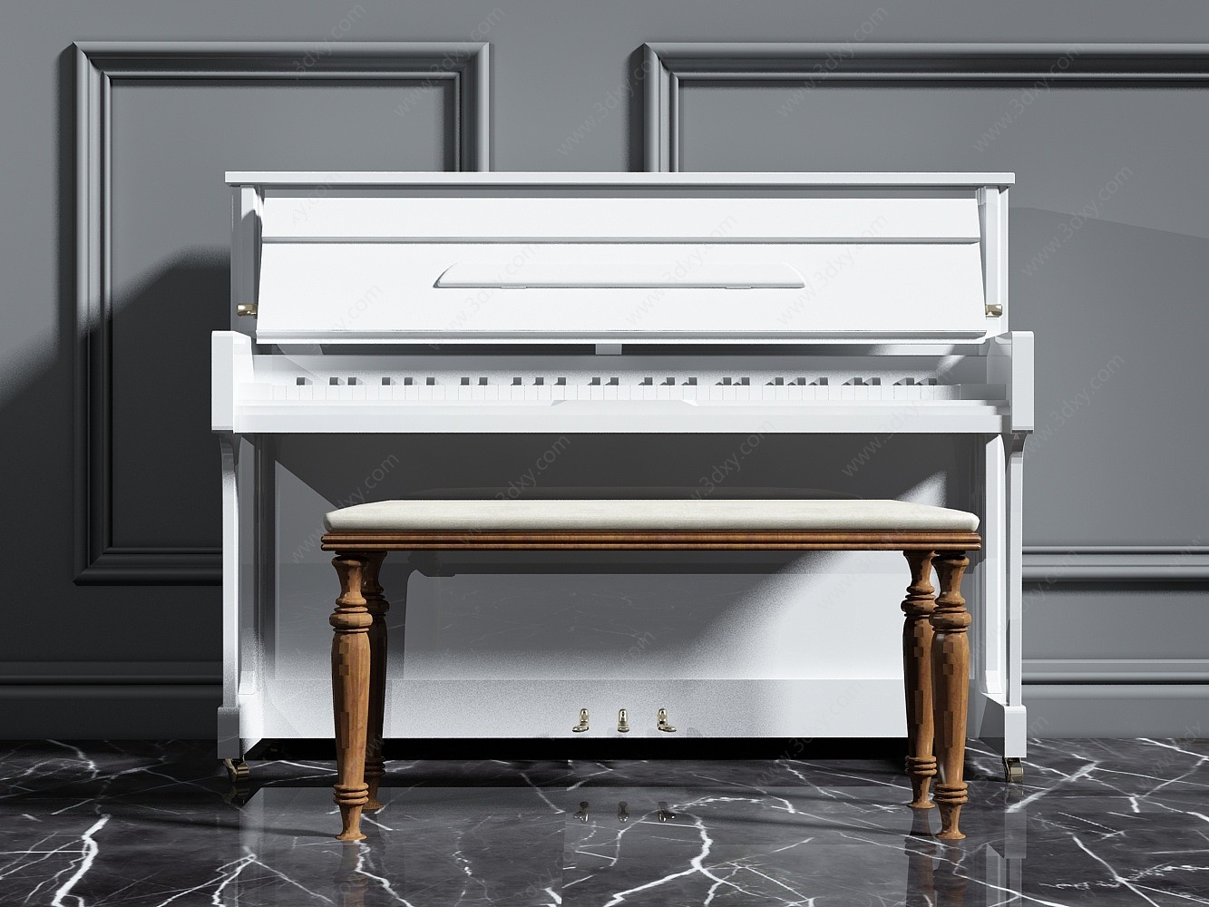 白色钢琴3D模型