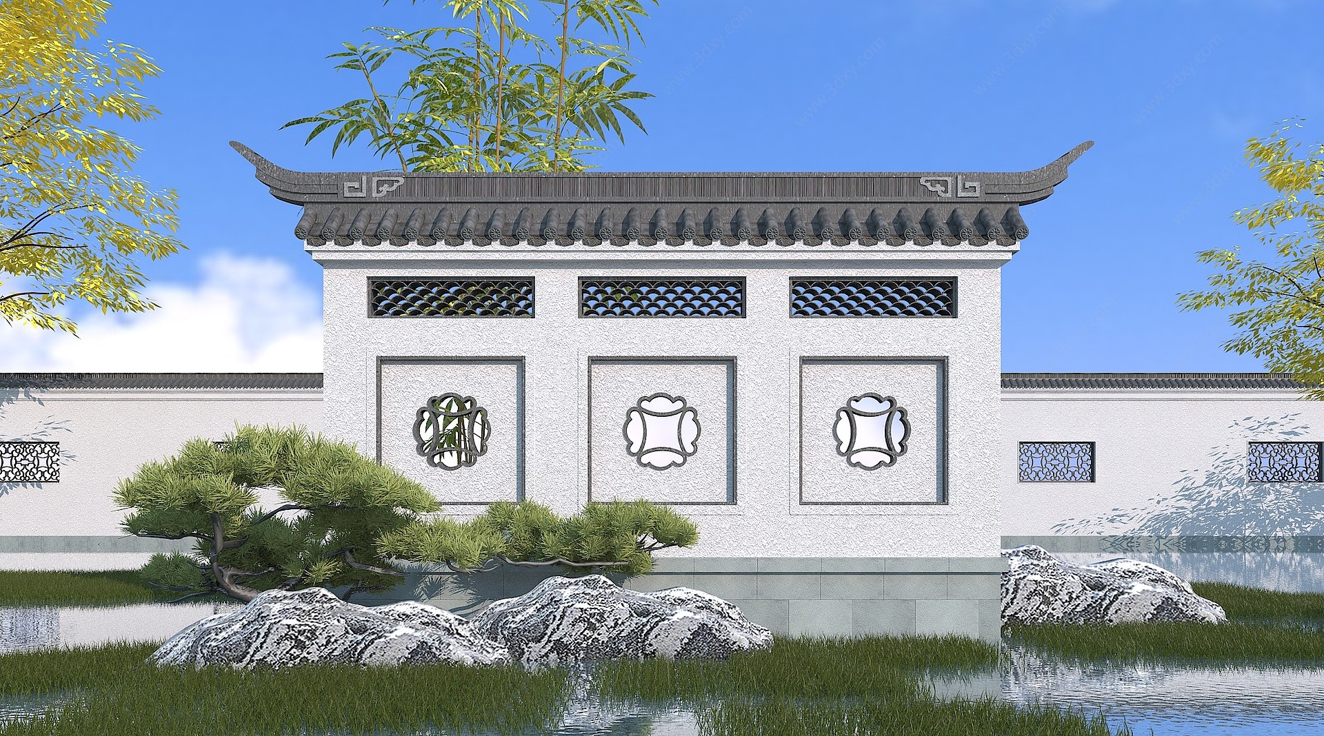 中式园林照壁3D模型