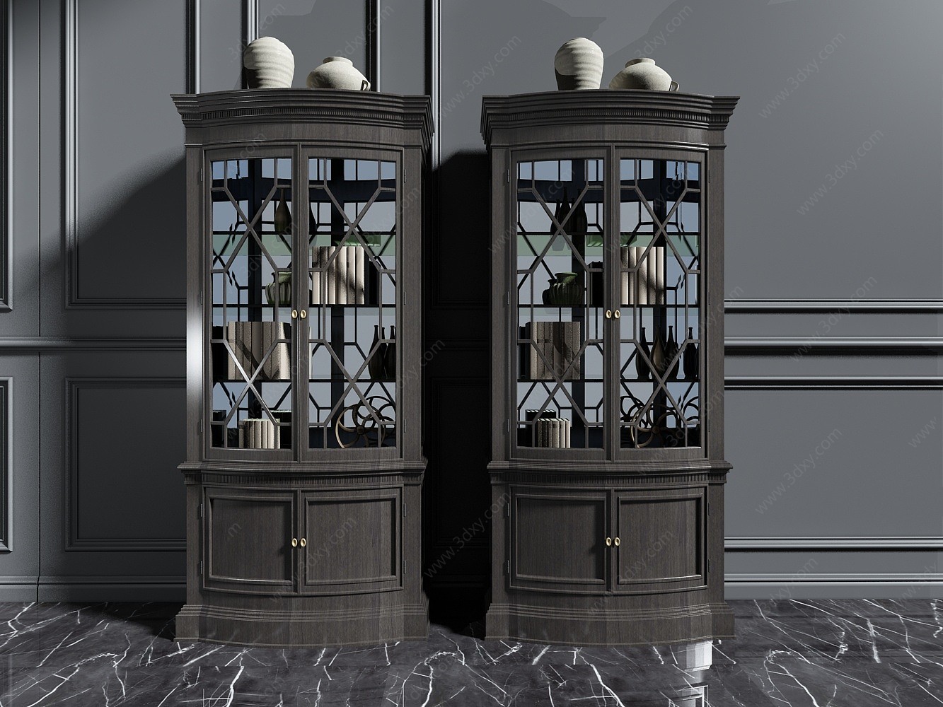 黑色胡桃木酒柜3D模型