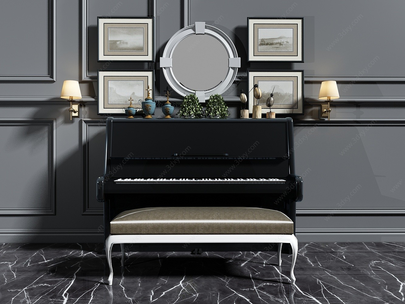 现代黑色钢琴3D模型