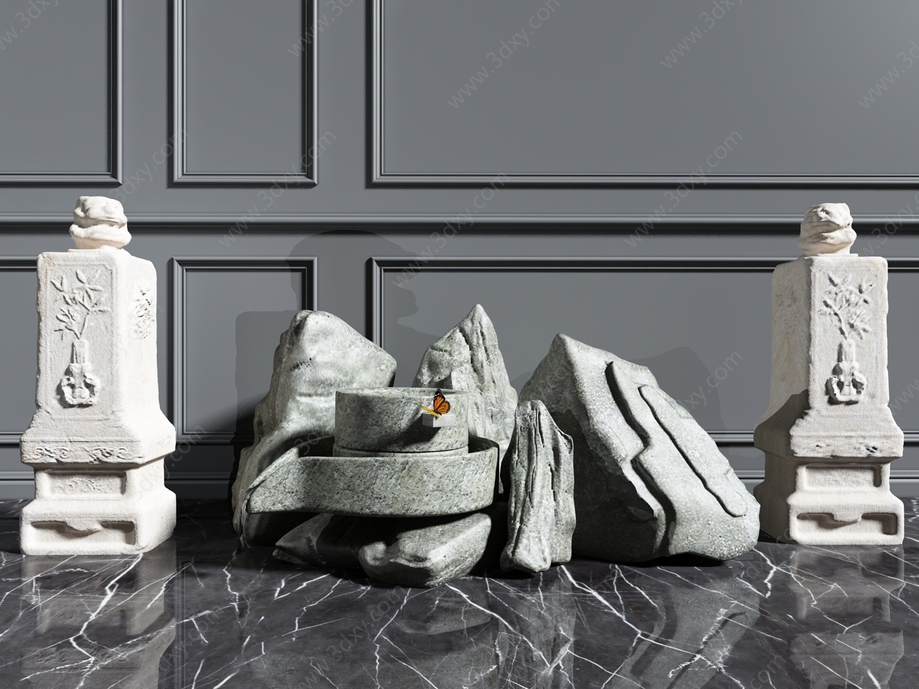 现代装饰石头磨盘3D模型