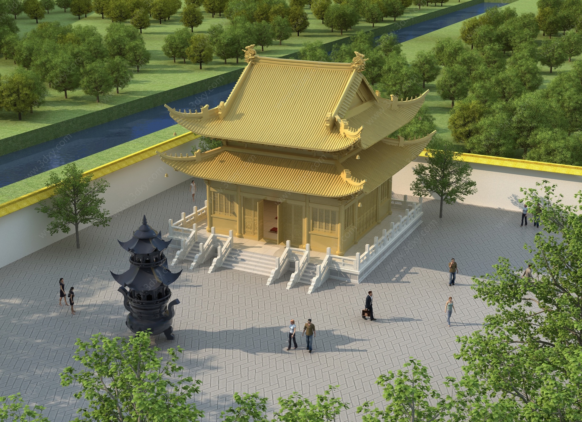 寺庙鸟瞰3D模型