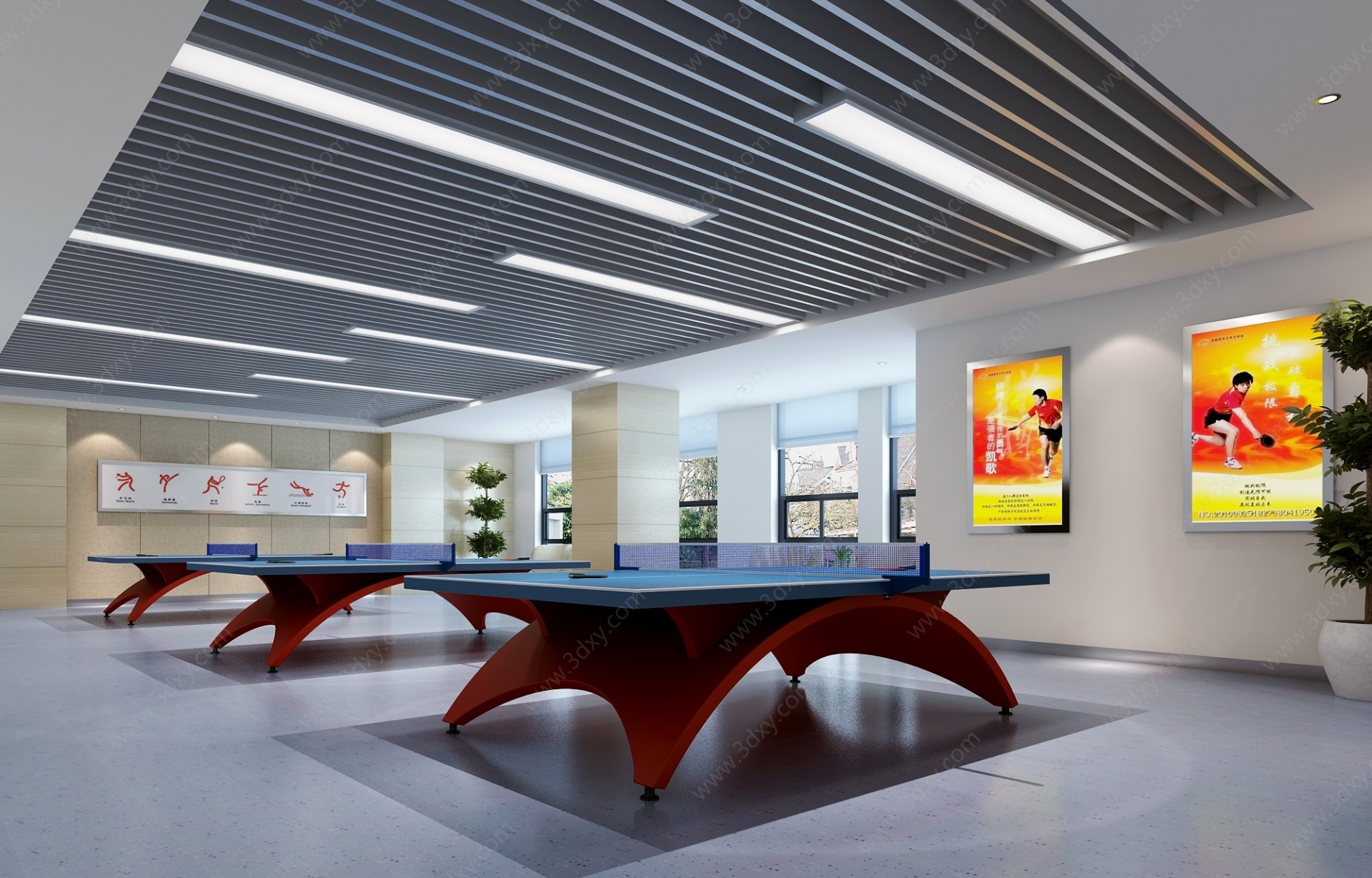 现代乒乓球室3D模型