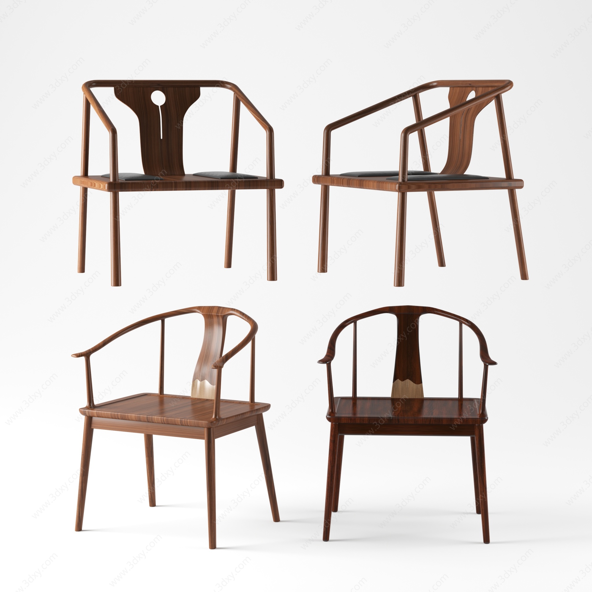 新中式实木圈椅组合3D模型