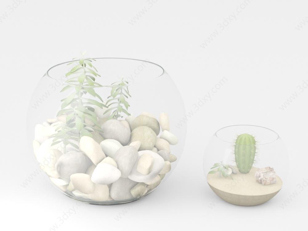 玻璃鱼缸花瓶3D模型