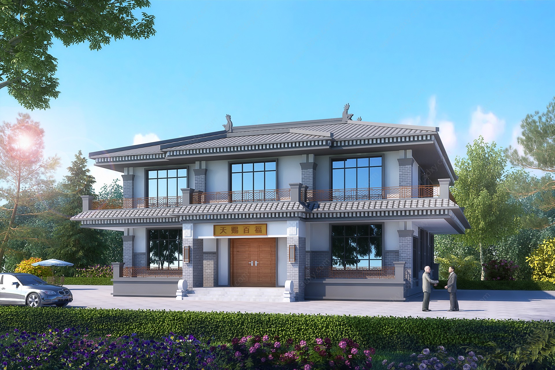 中式别墅外观3D模型
