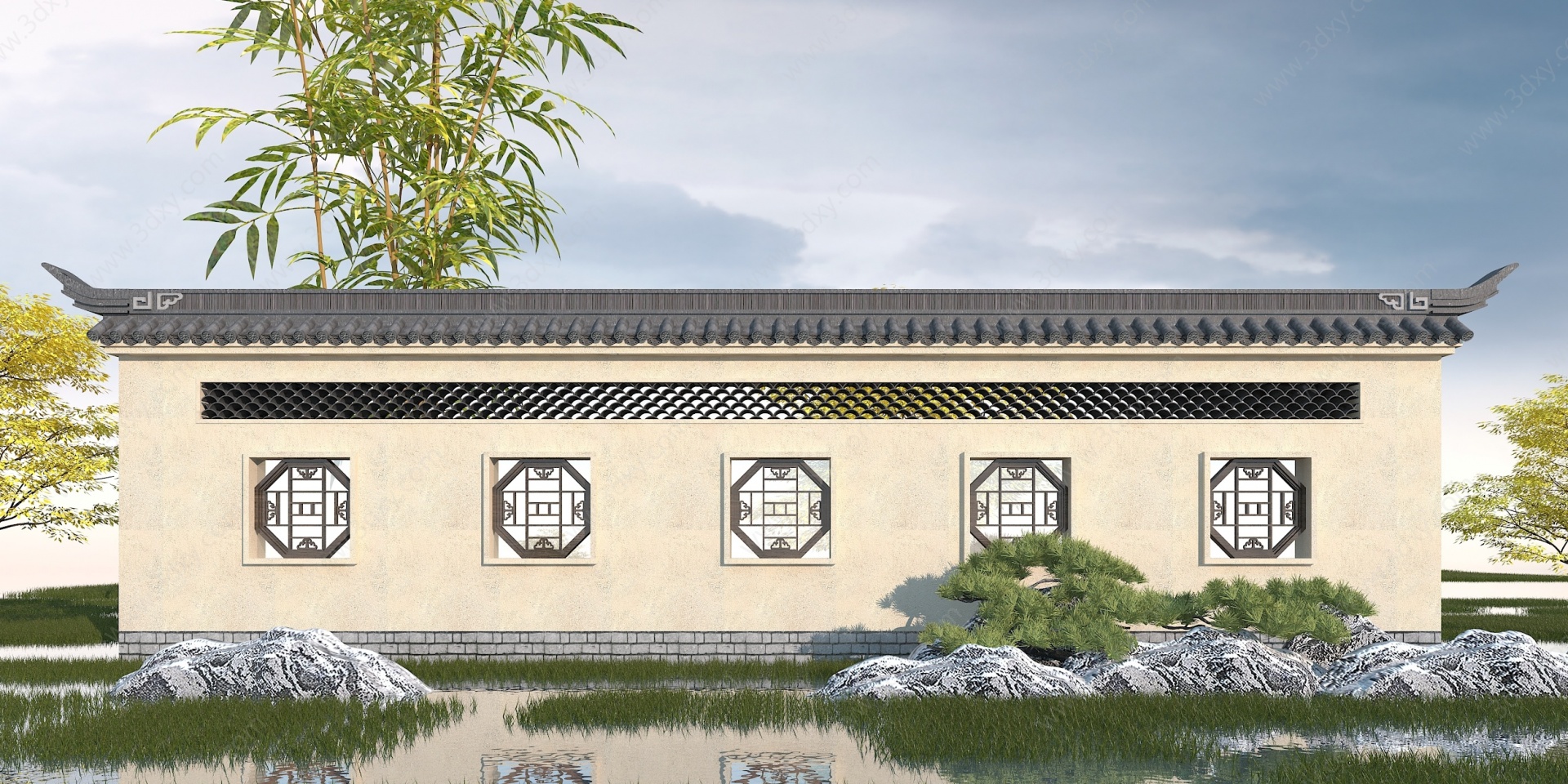 中式景墙围墙3D模型