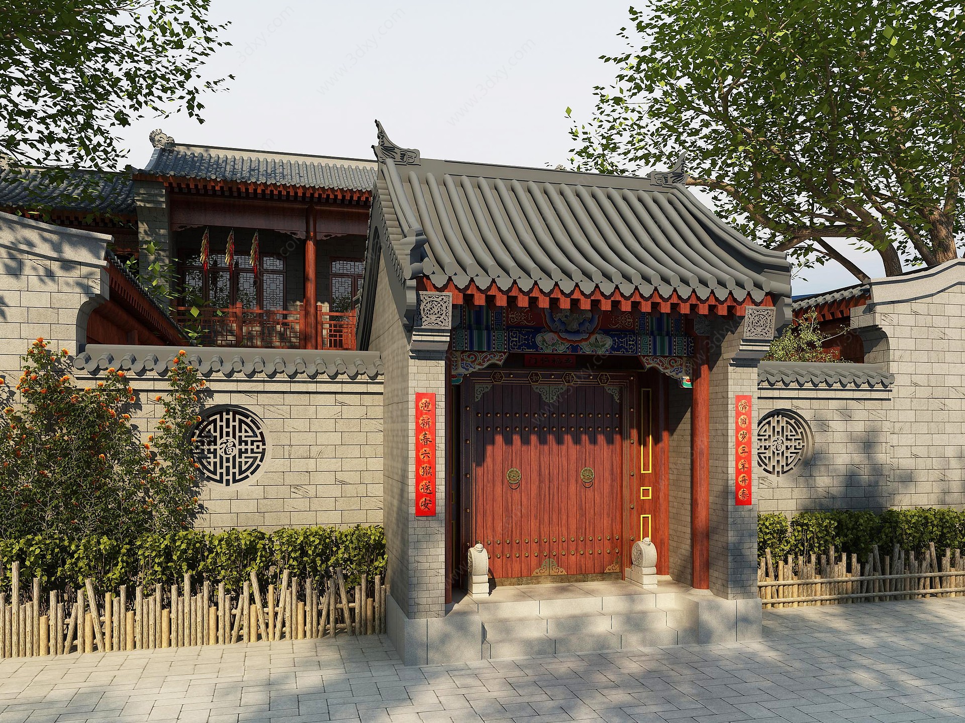 中式古建大门3D模型