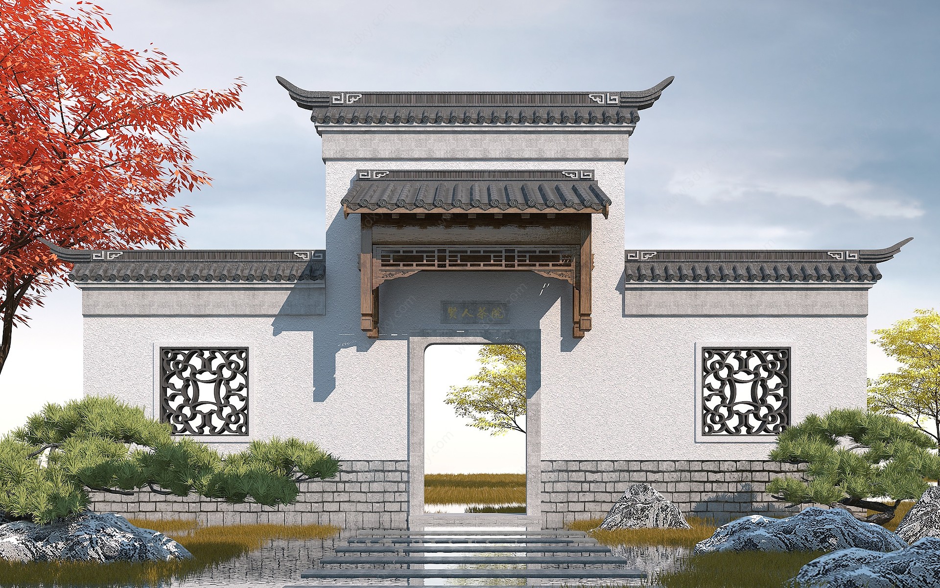 中式景观大门3D模型