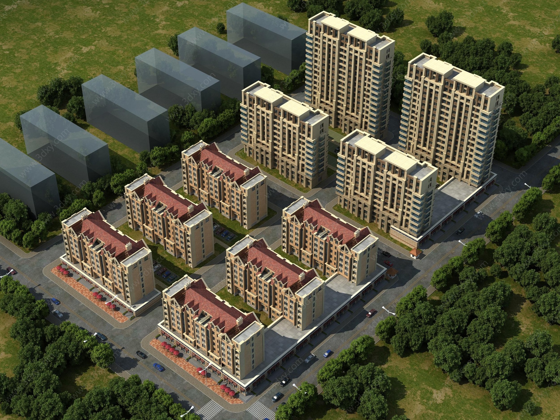鸟瞰住宅区3D模型