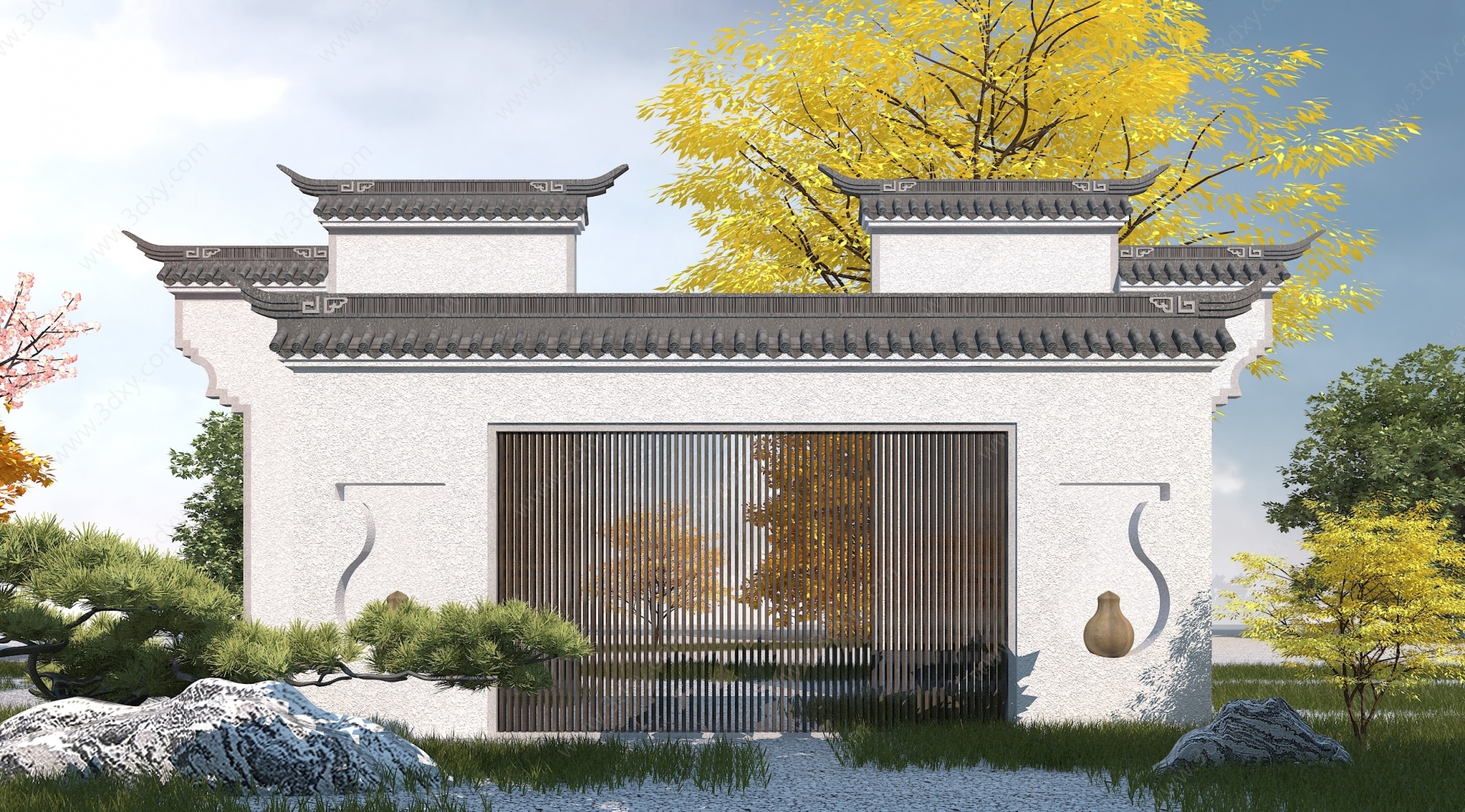 中式影壁墙景墙3D模型