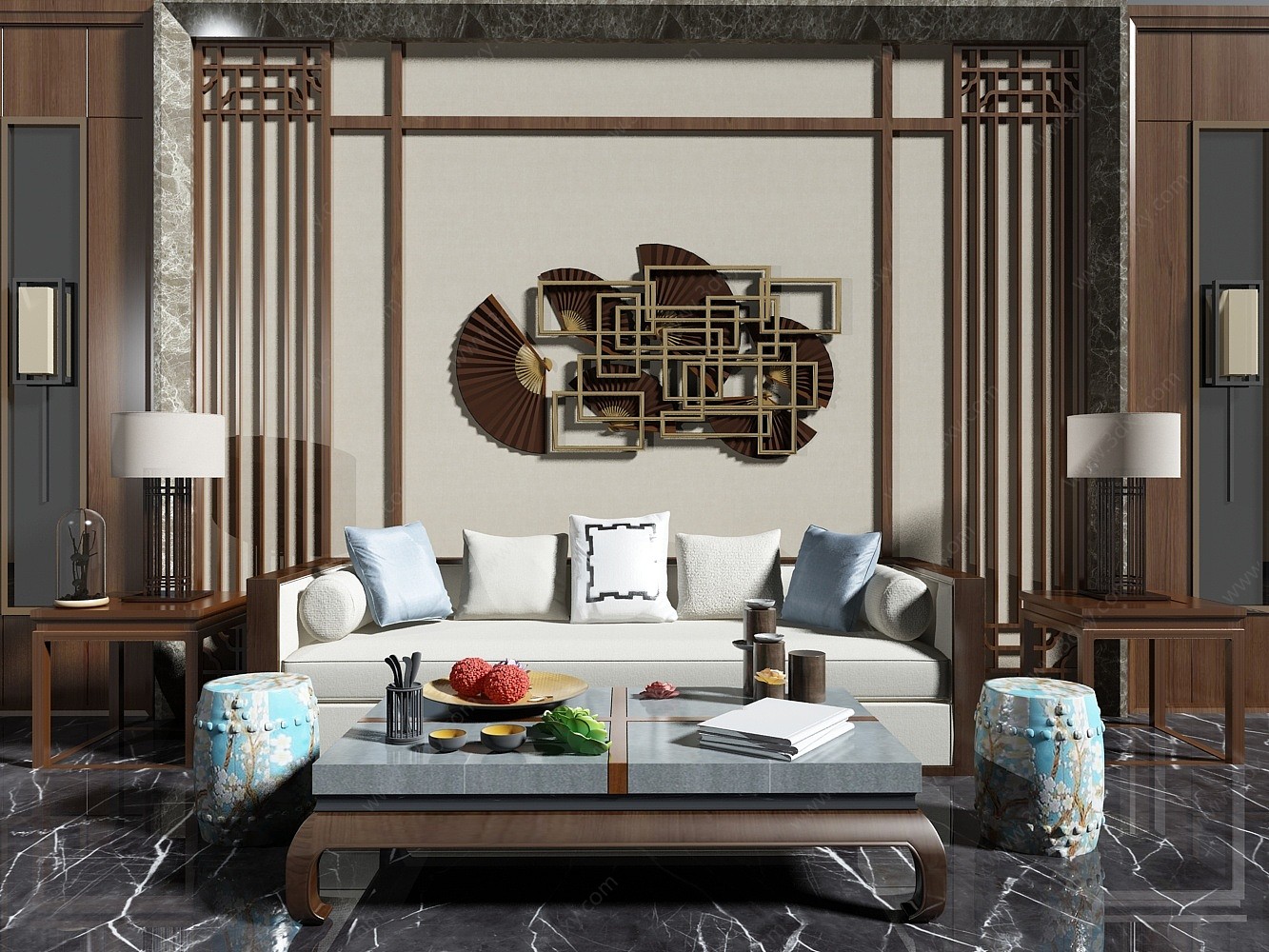 中式家具饰品组合3D模型