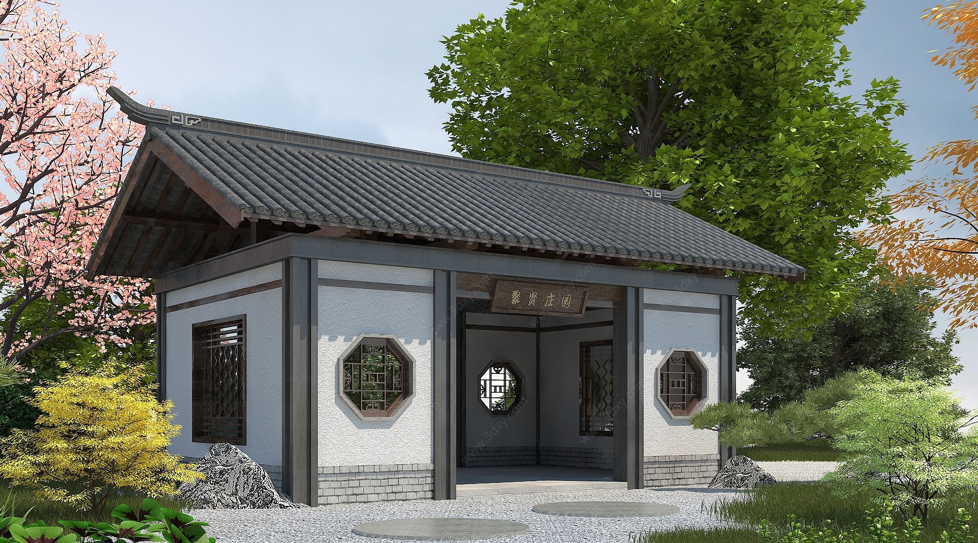 中式园林景观小建筑3D模型