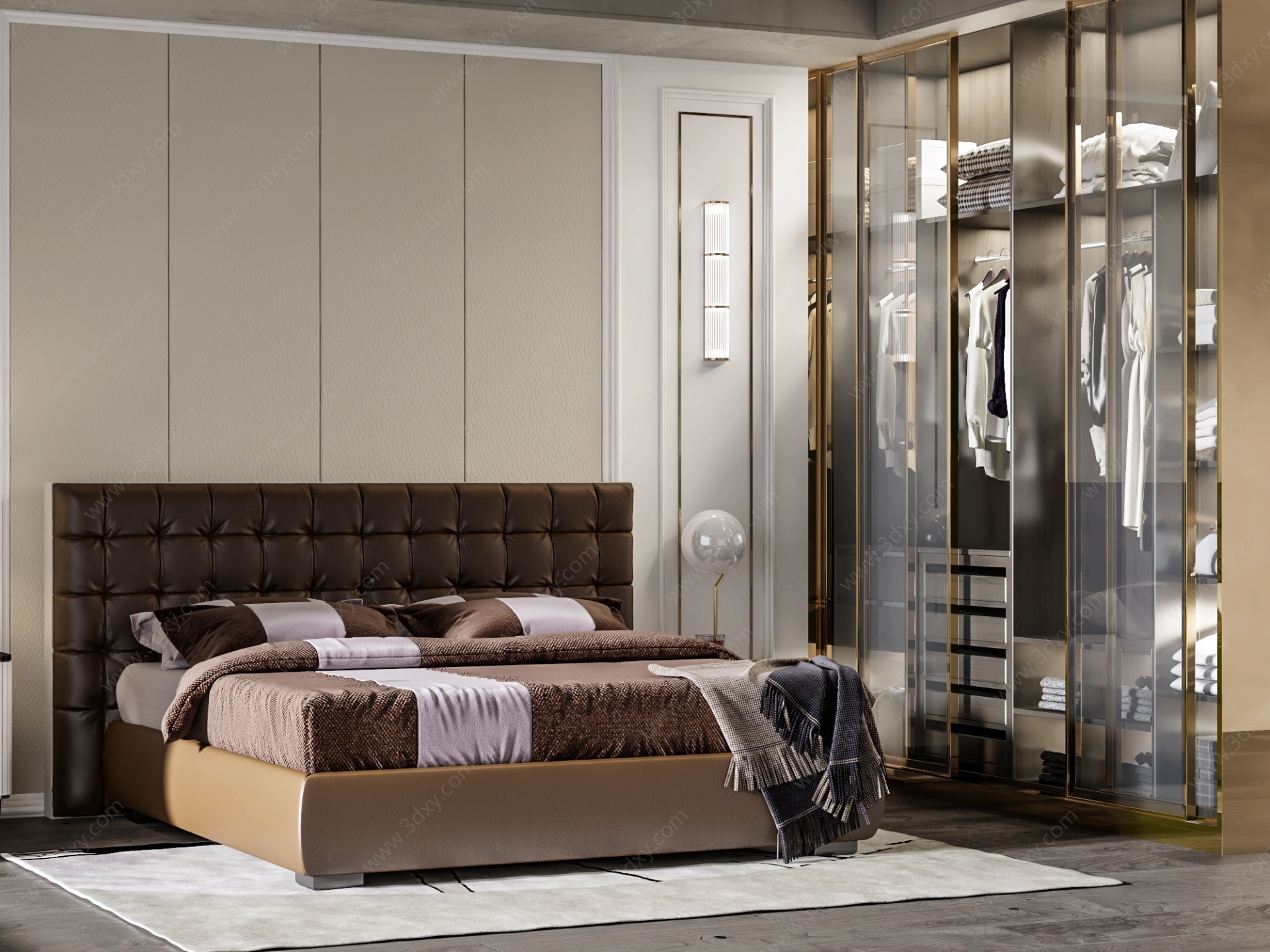 北欧卧室双人床衣柜3D模型