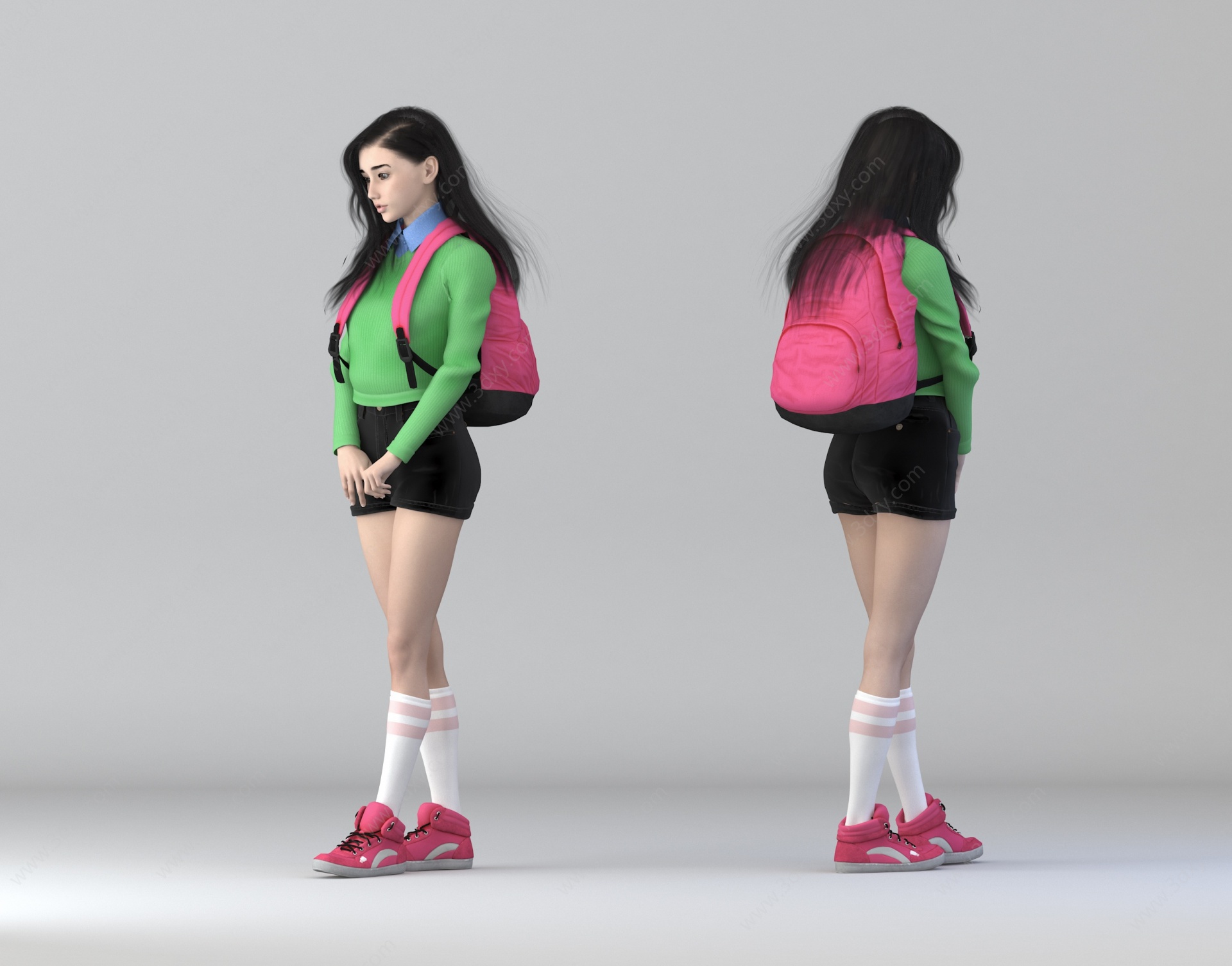 背包女学生3D模型