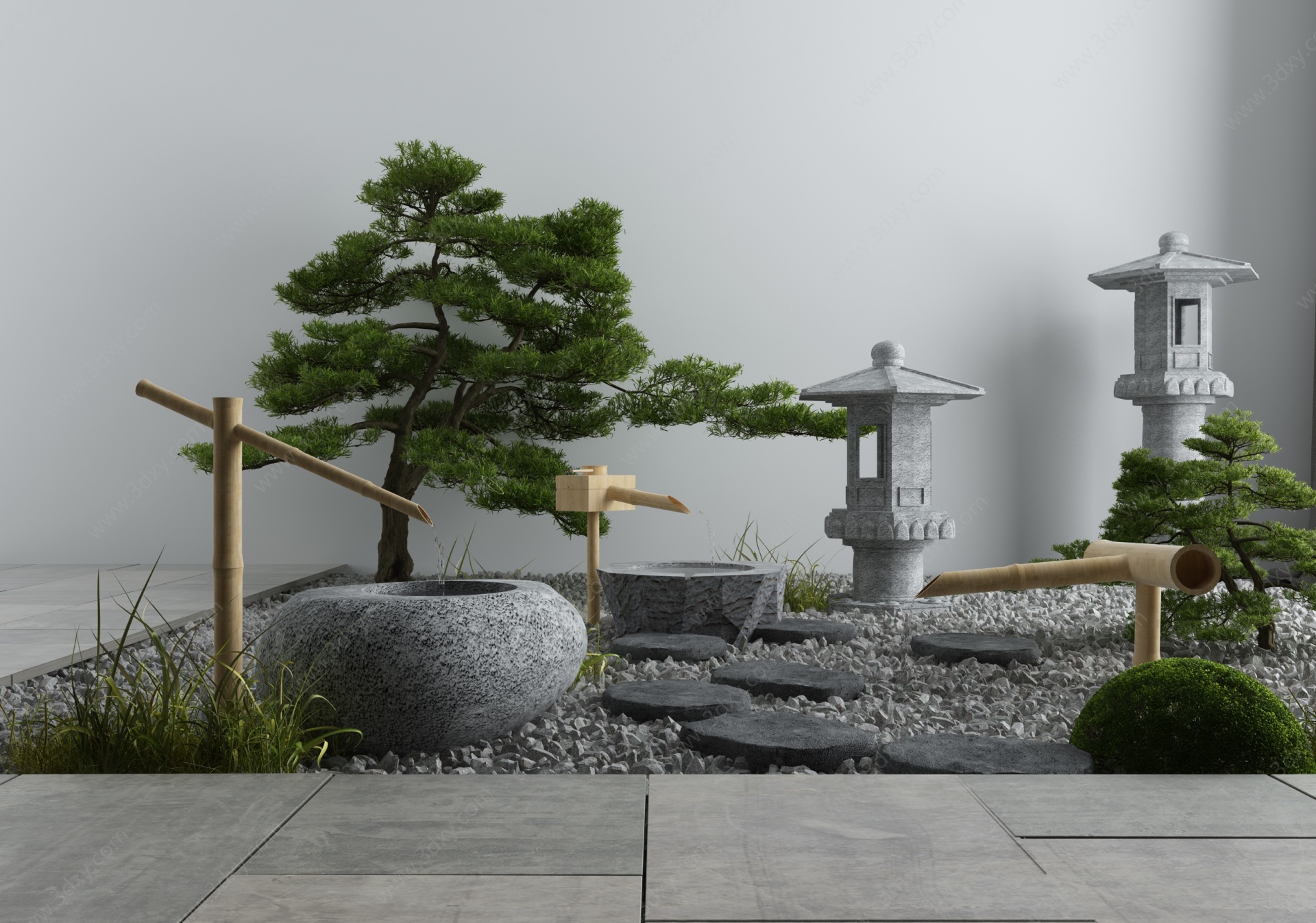 新中式松树竹子3D模型