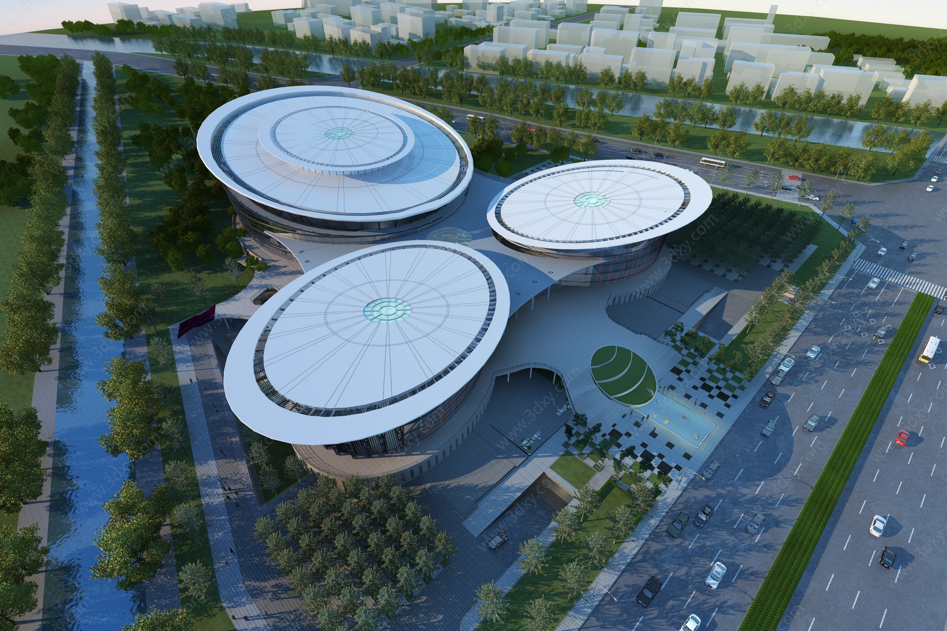 行政中心-鸟瞰黄昏3D模型