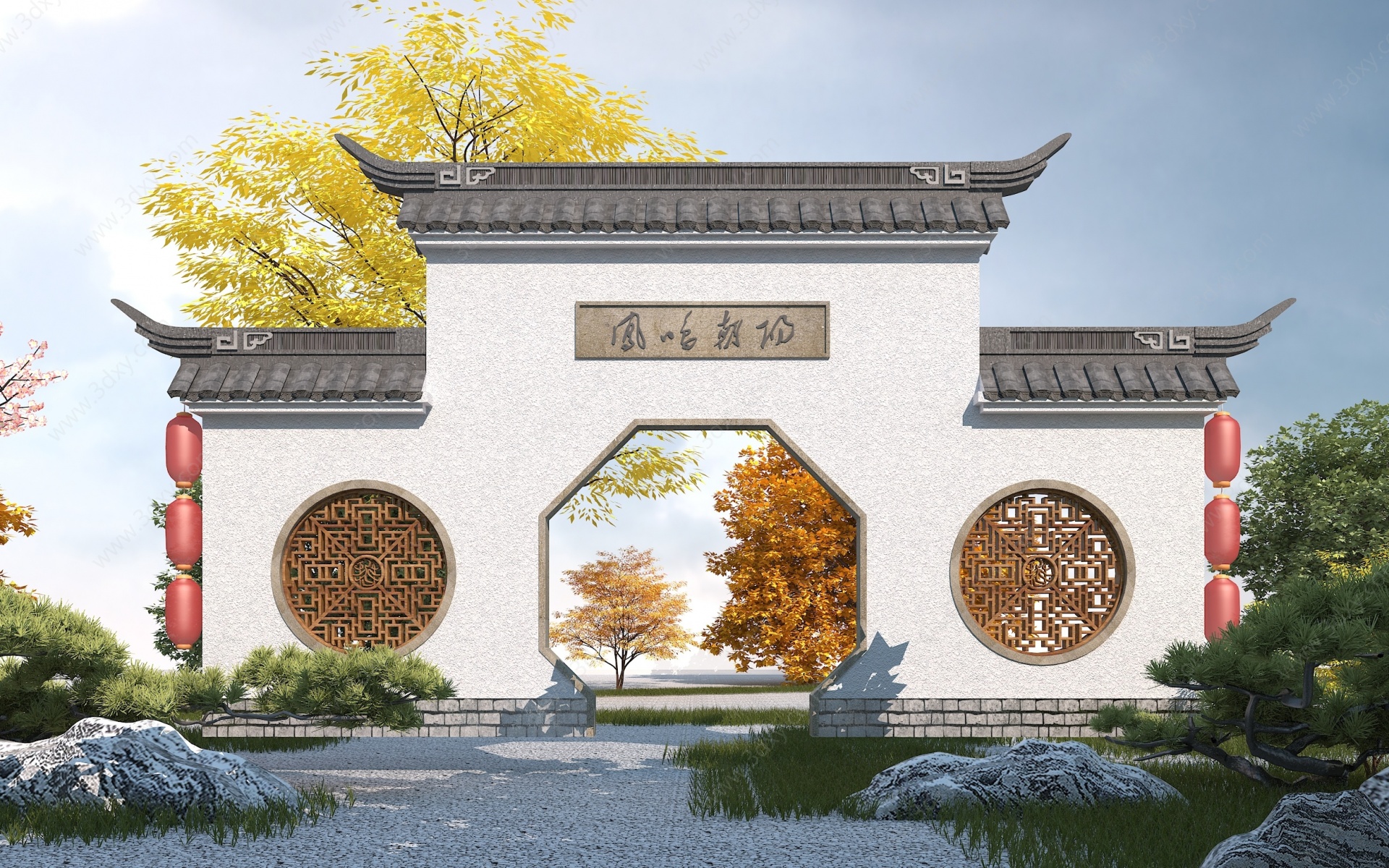 中式园林景观大门3D模型