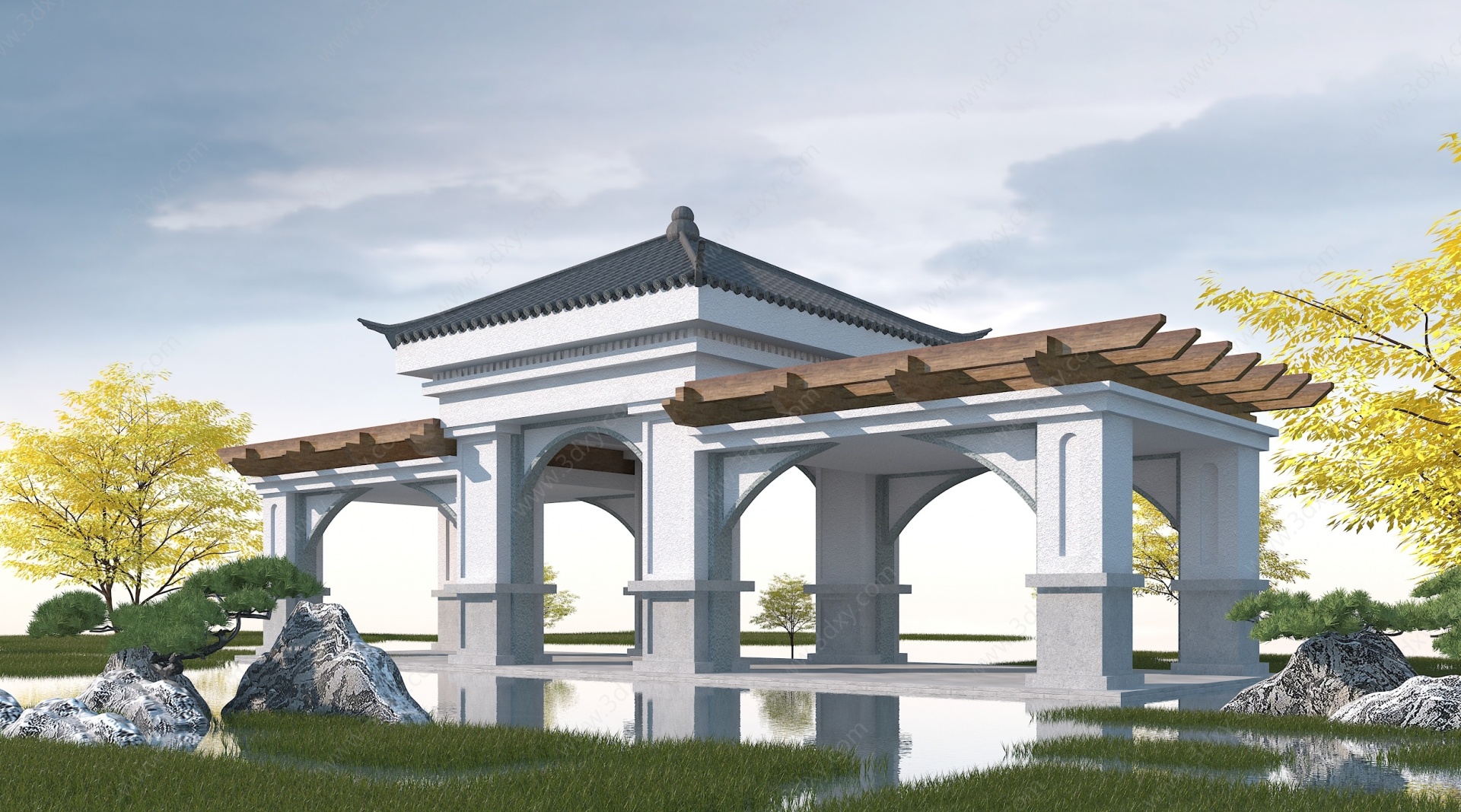 新中式亭子长廊3D模型
