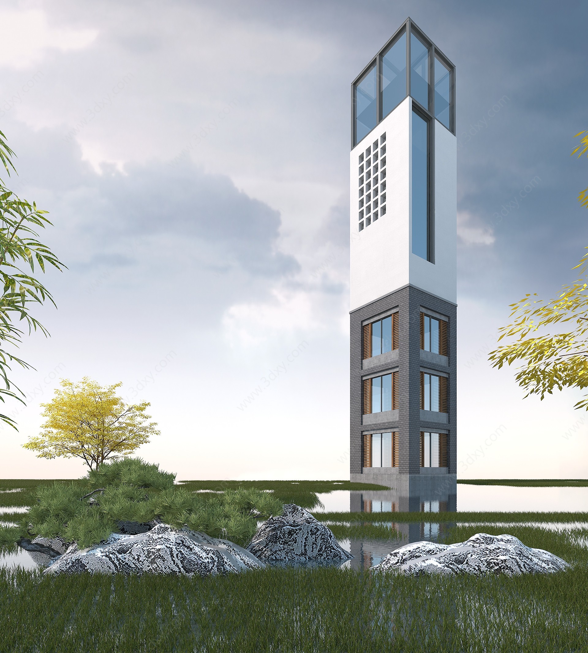 新中式塔楼3D模型