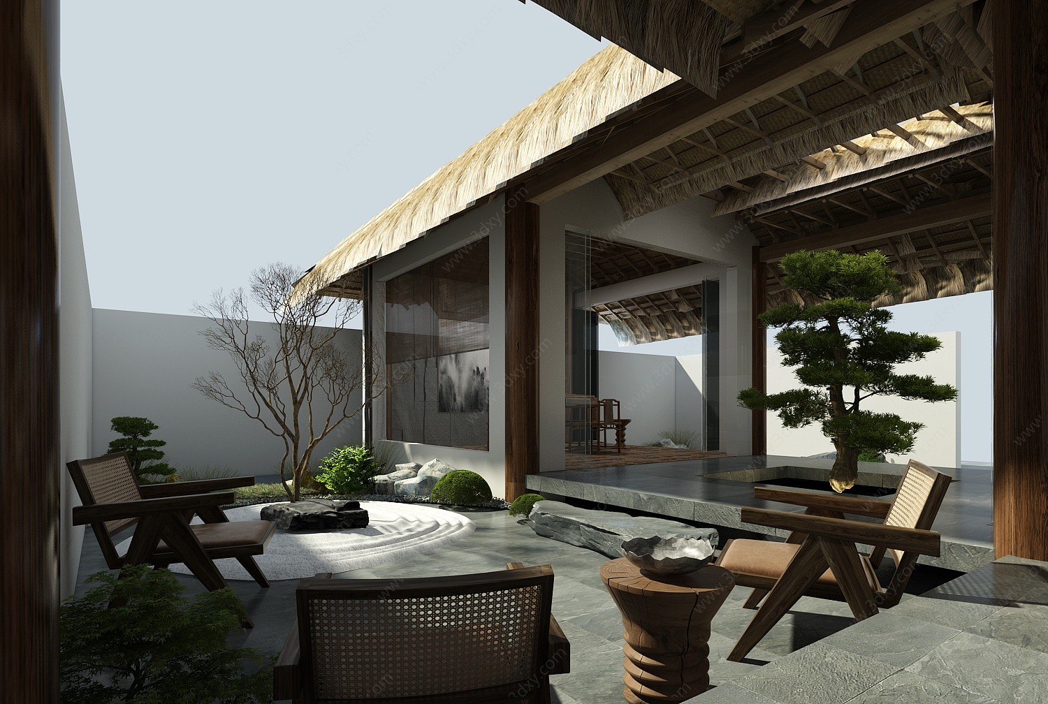 自然风民宿庭院3D模型