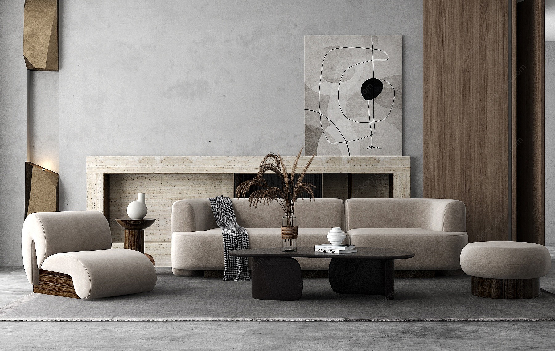 现代侘寂沙发组合3D模型