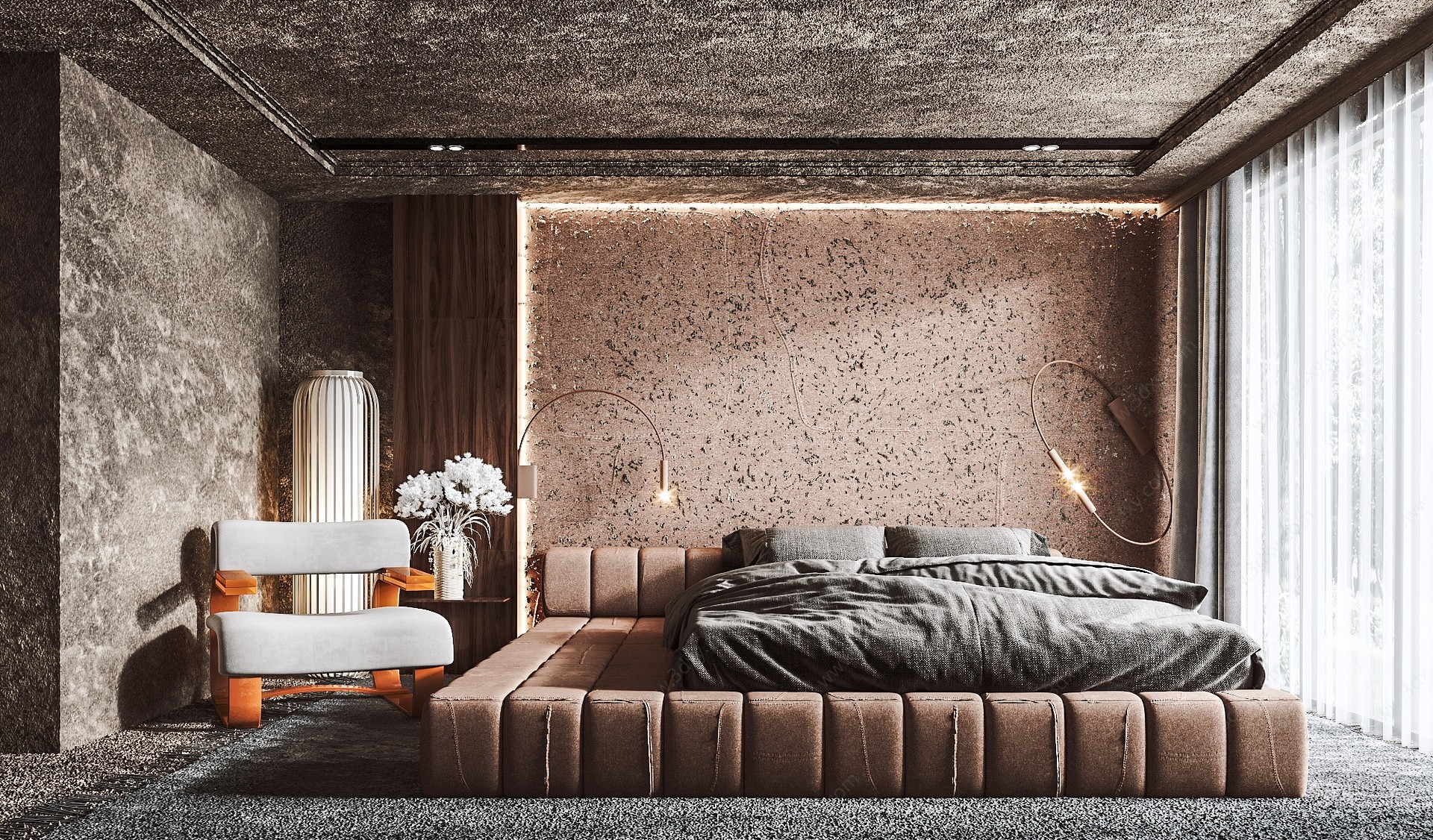 现代卧室双人床3D模型