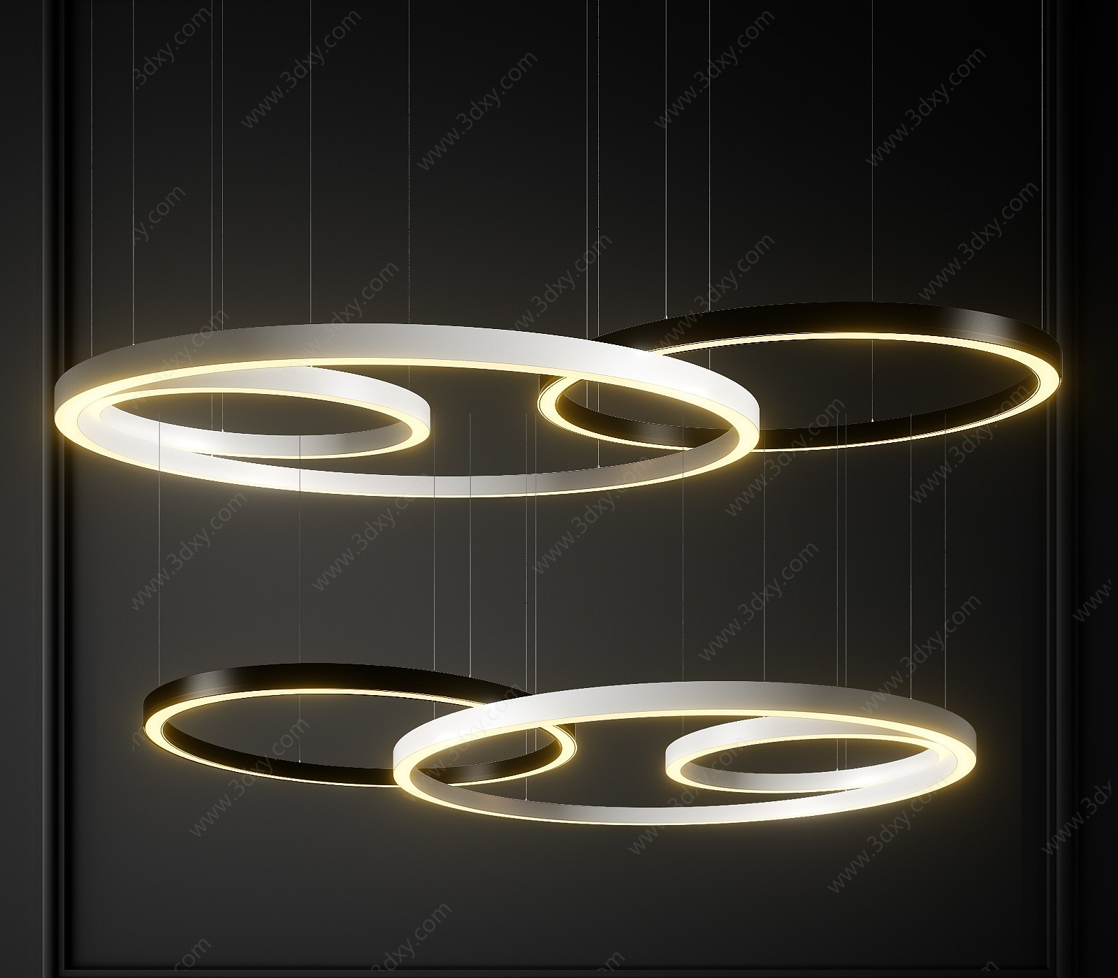 现代圆圈吊灯LED灯组合3D模型