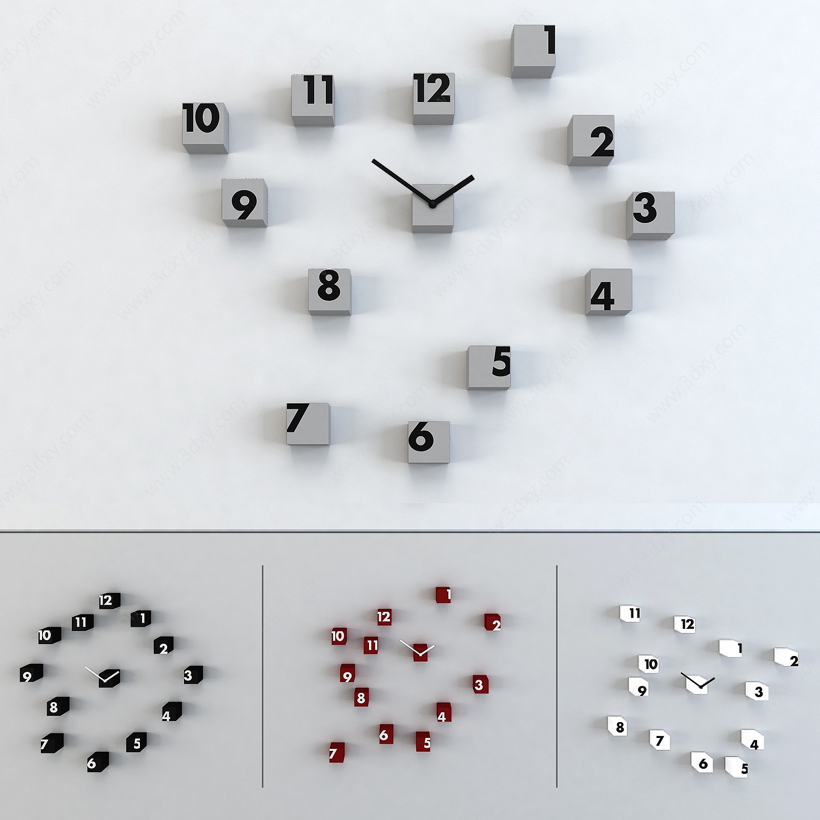 现代方块时钟挂钟墙饰组合3D模型