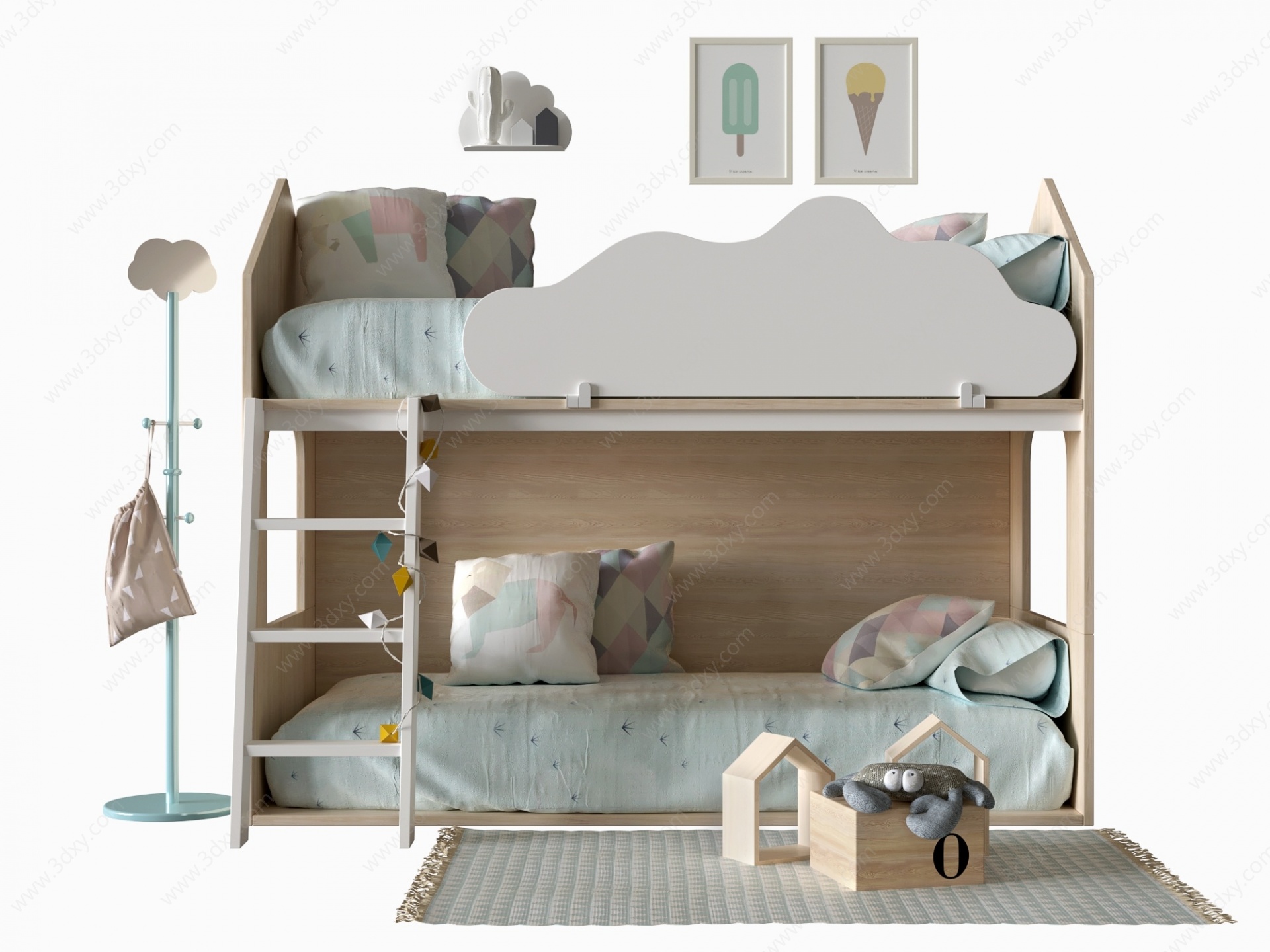 北欧上下铺儿童床3D模型