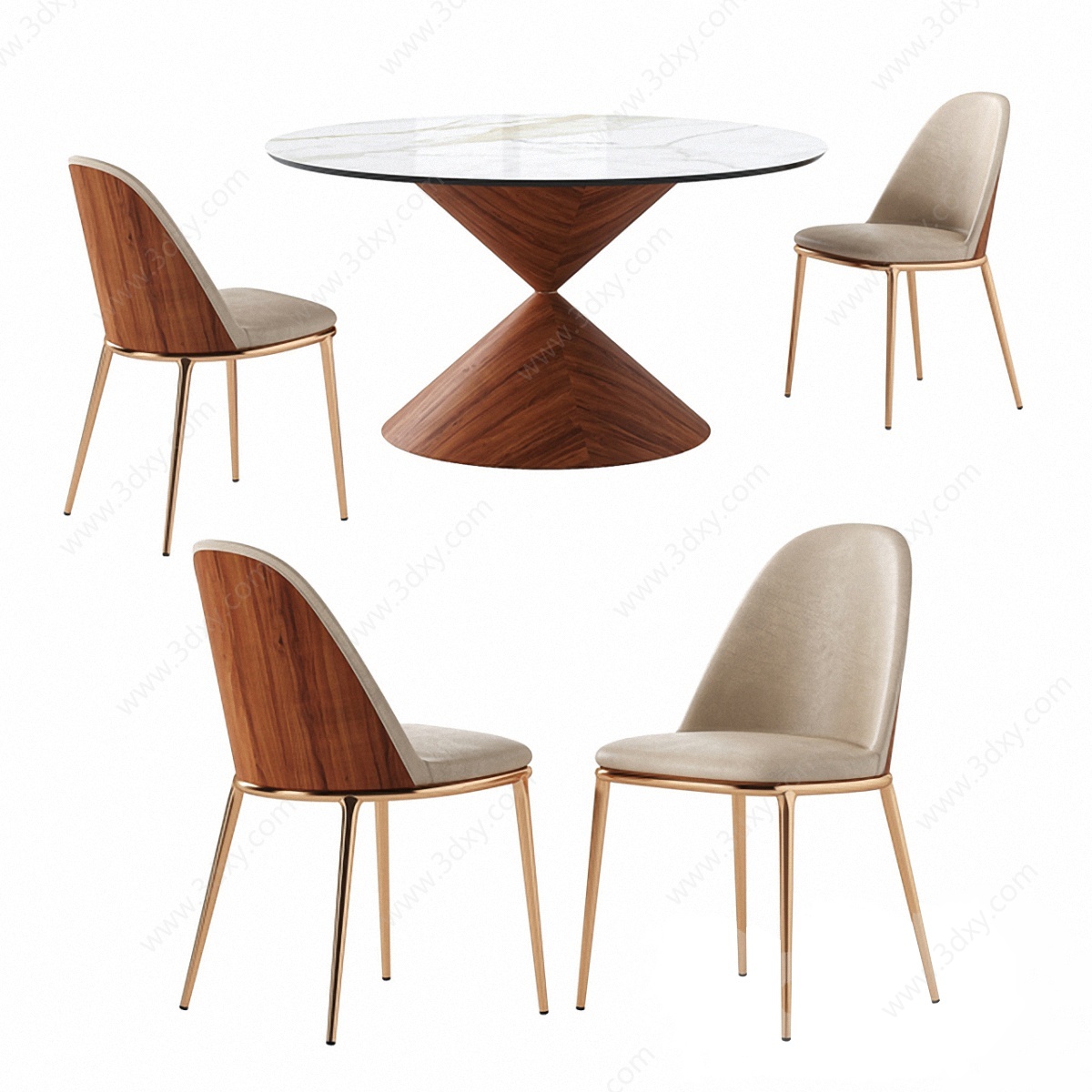 北欧圆形餐桌餐椅3D模型