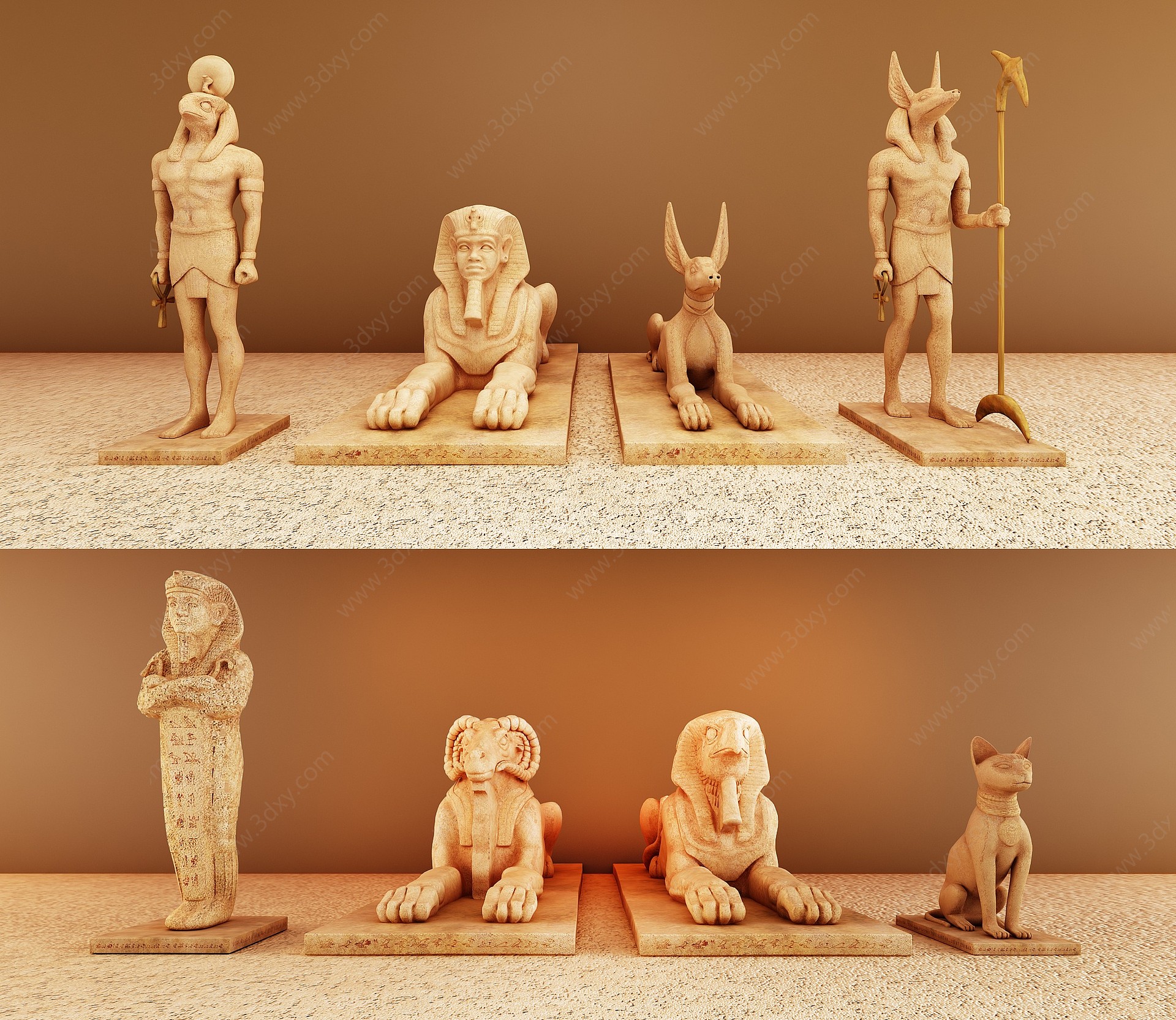 古埃及狮身人面雕塑摆件3D模型
