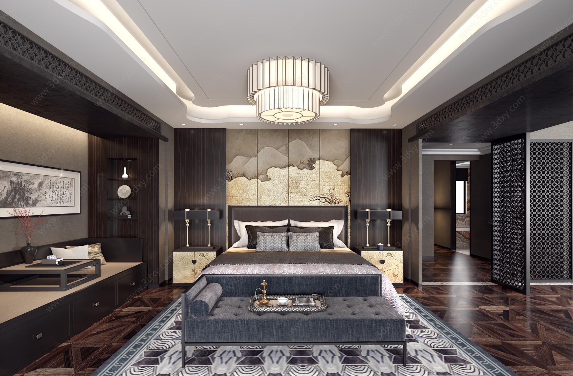 中式风格卧室3D模型