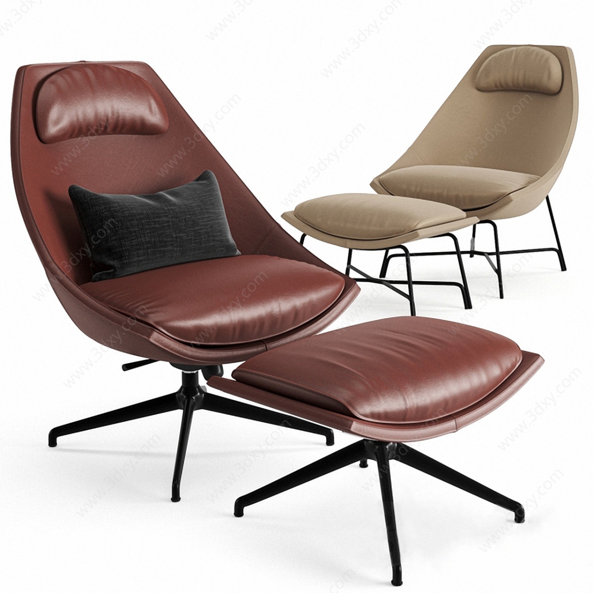 现代皮革休闲椅沙发椅脚踏3D模型