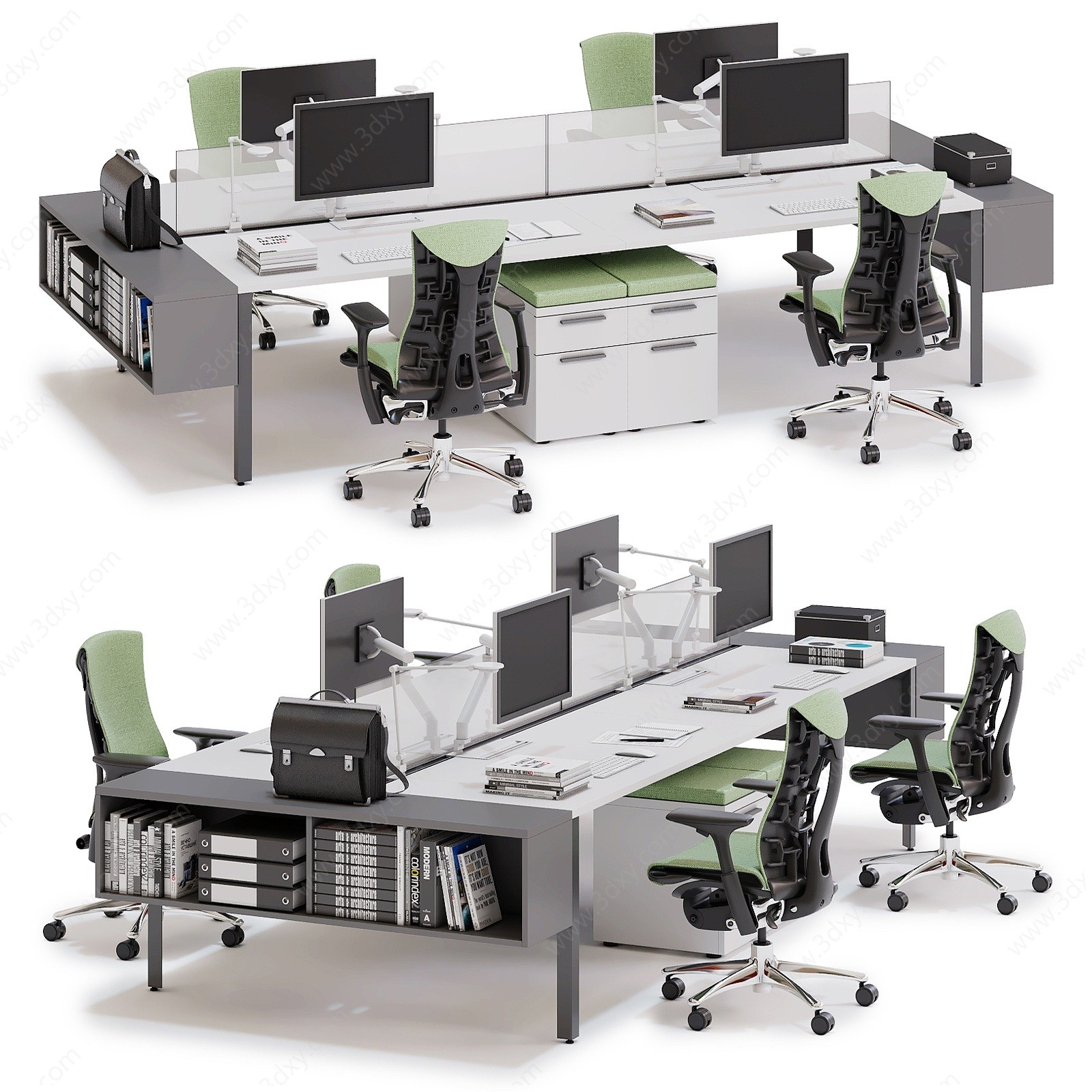 办公桌椅工位电脑文件柜3D模型