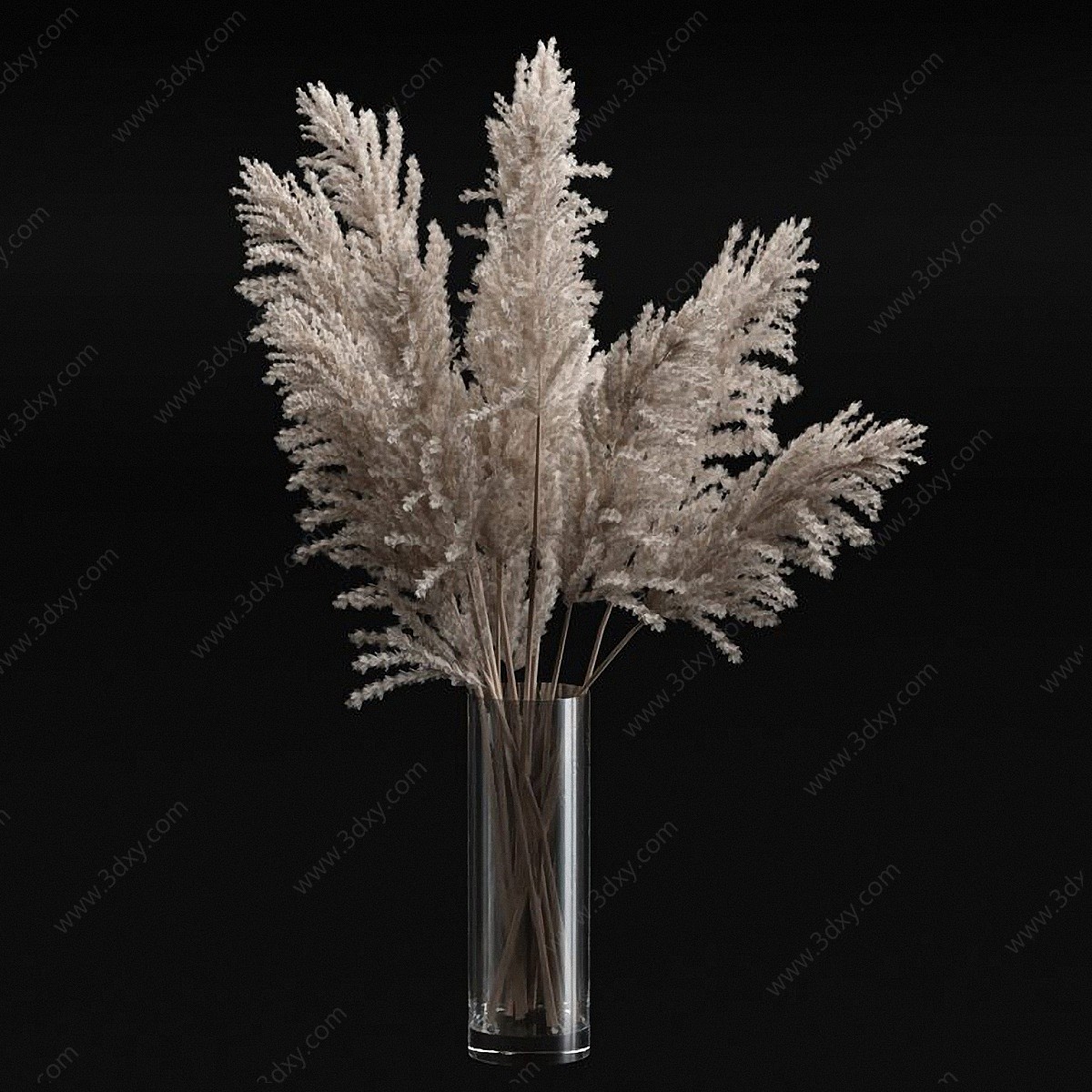 现代芦苇干枝干花花瓶摆件3D模型