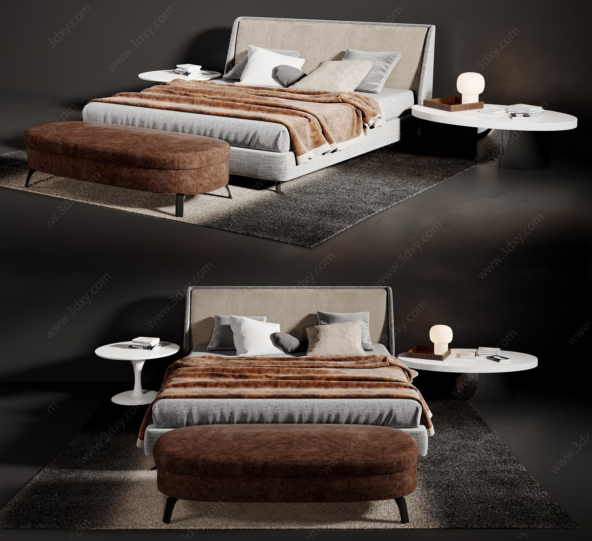 现代奢华双人床床榻3D模型
