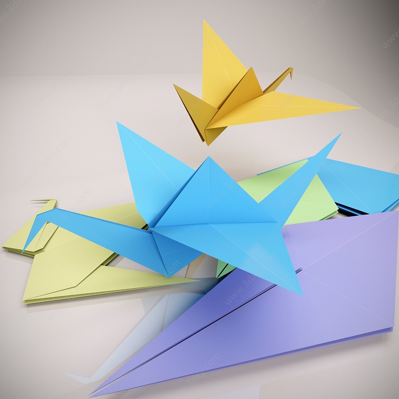 现代折纸千纸鹤3D模型