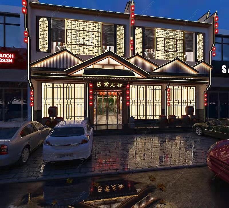 新中式餐厅酒店门头3D模型