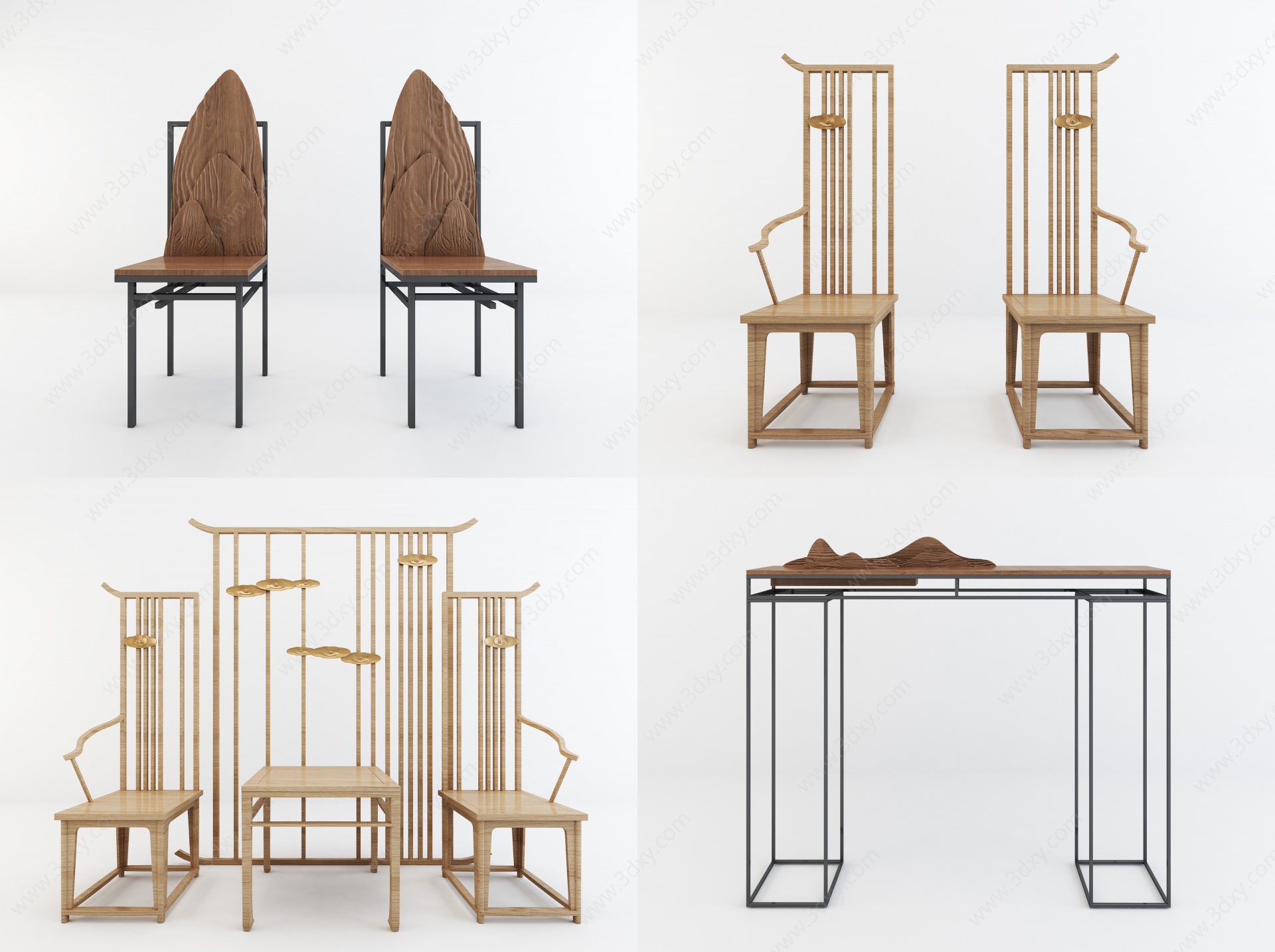 新中式禅意创意桌椅组合3D模型