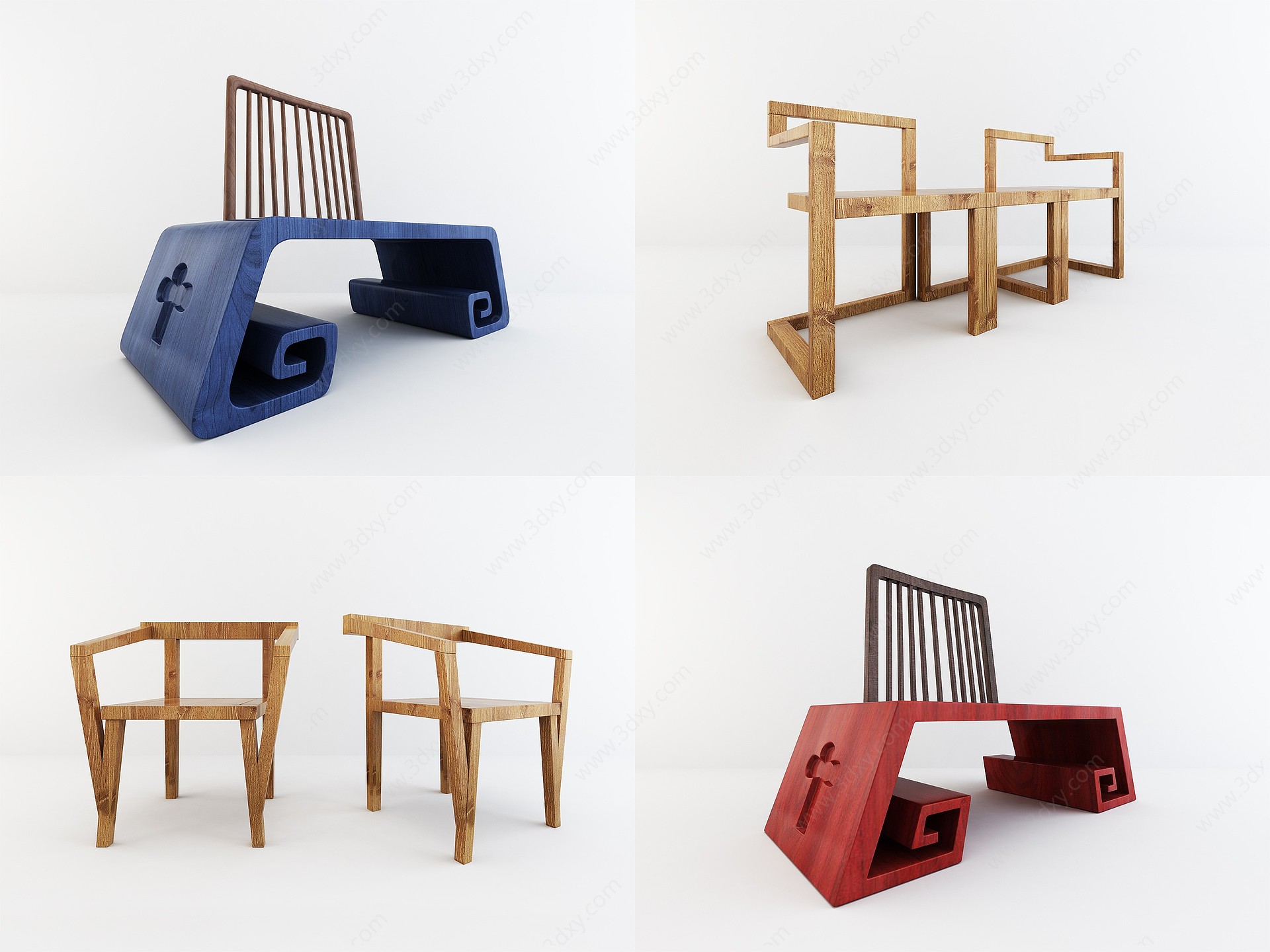 新中式创意单椅组合3D模型