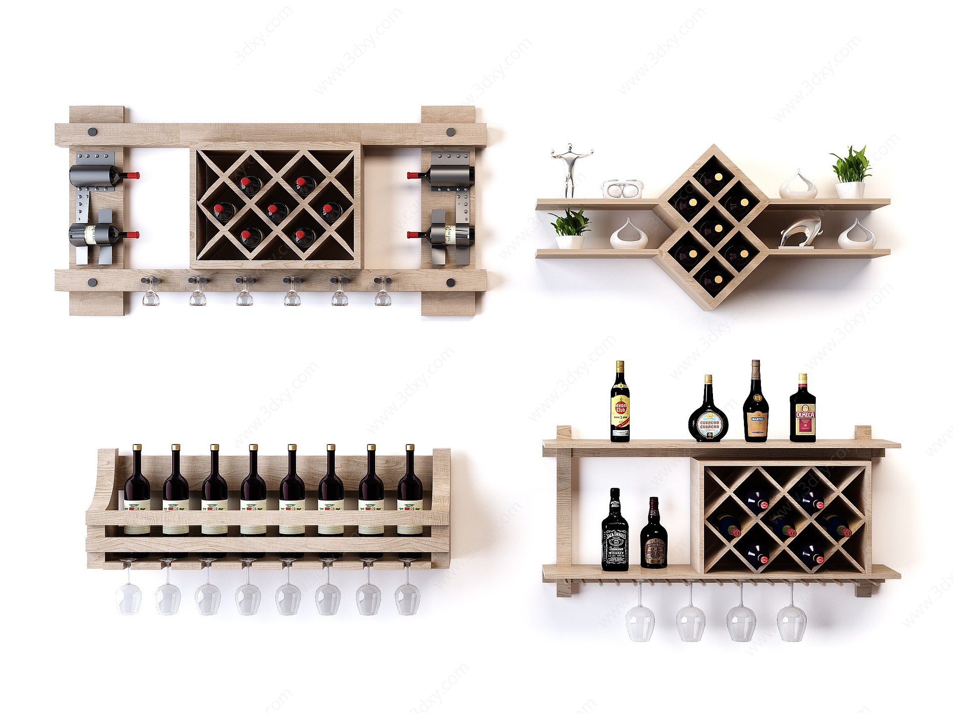 墙面红酒柜架壁饰3D模型