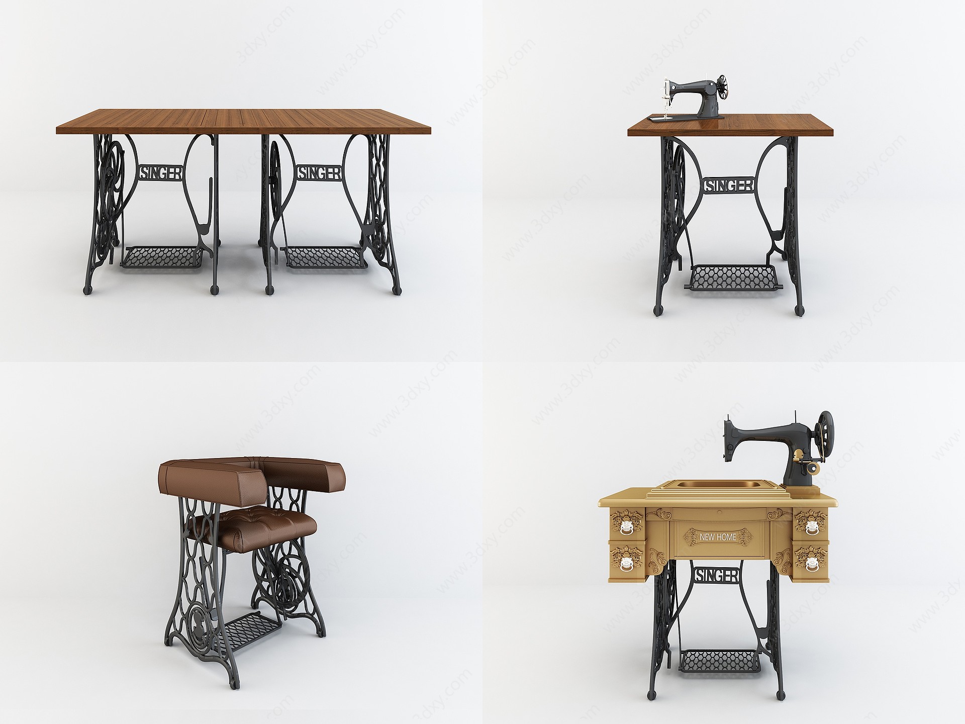 工业风纺织机桌椅组合3D模型
