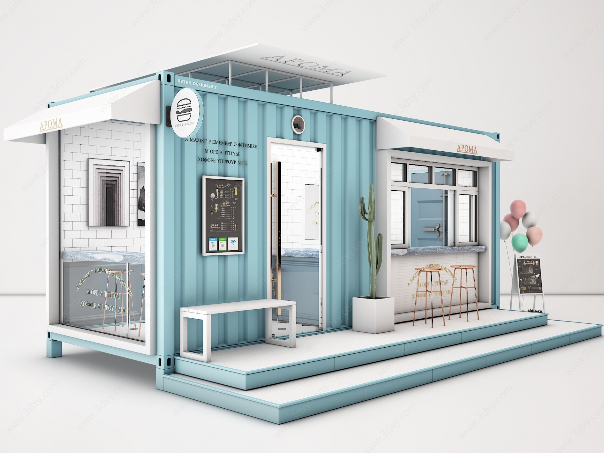 售货亭工业风集装箱快餐3D模型