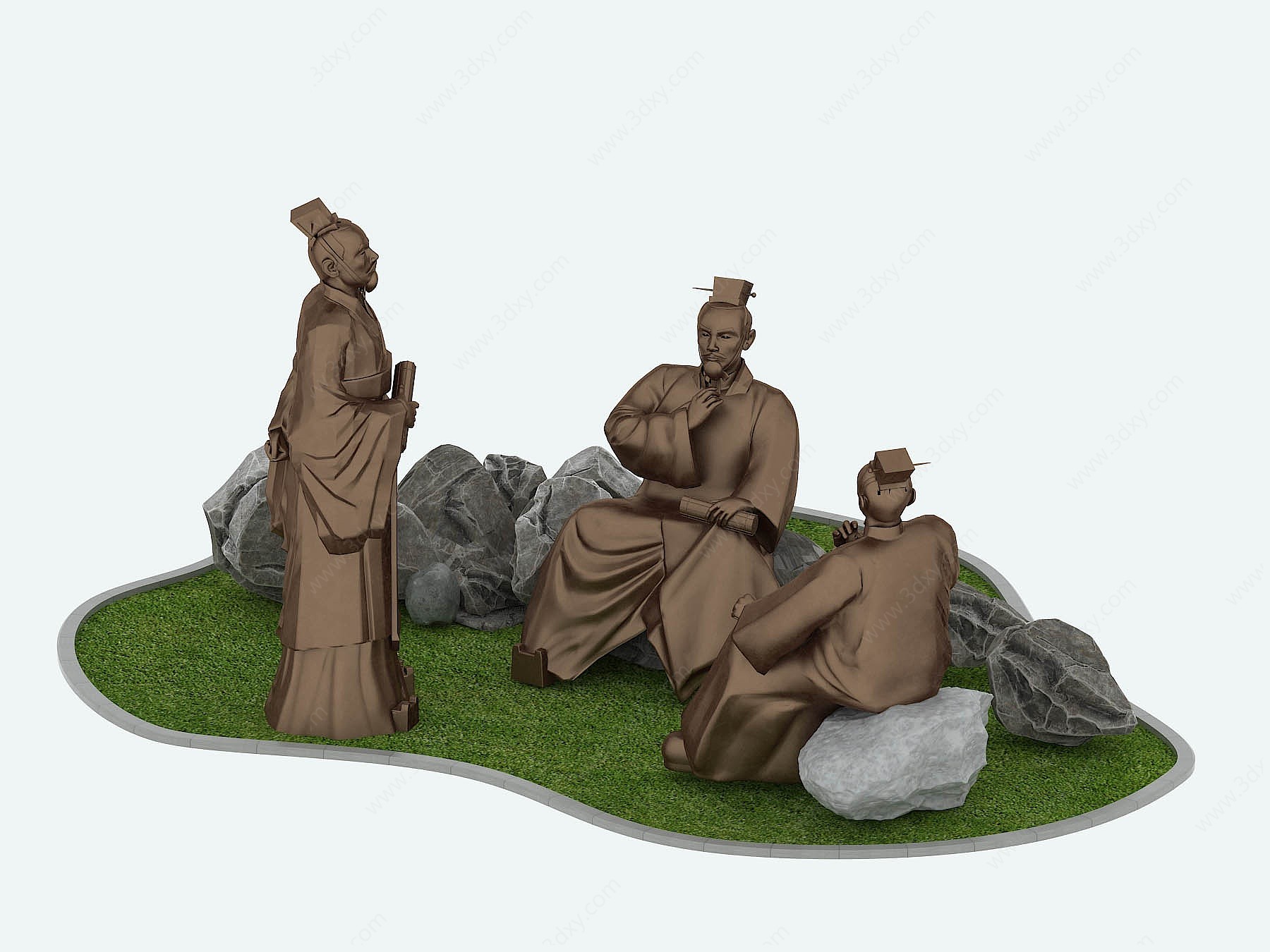 雕塑铜像古代人物铜像石头3D模型