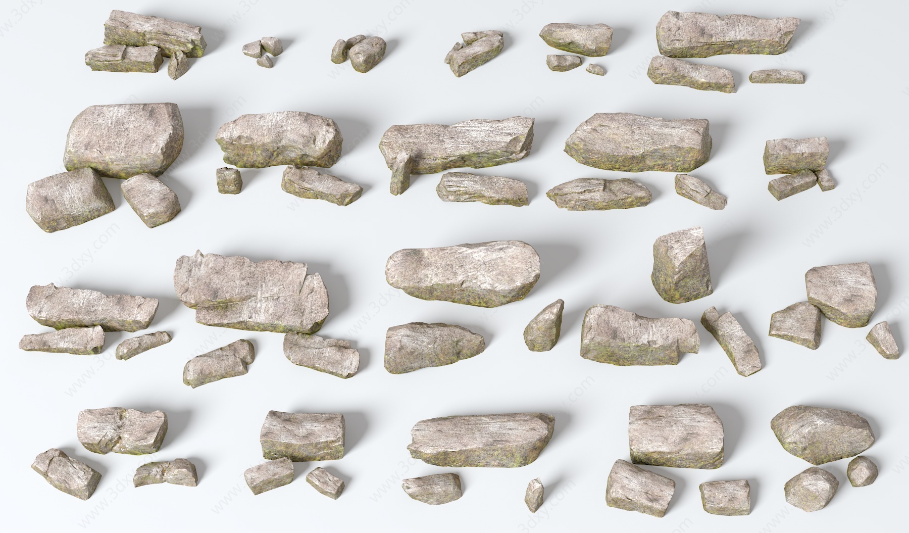 现代石头石块青苔3D模型