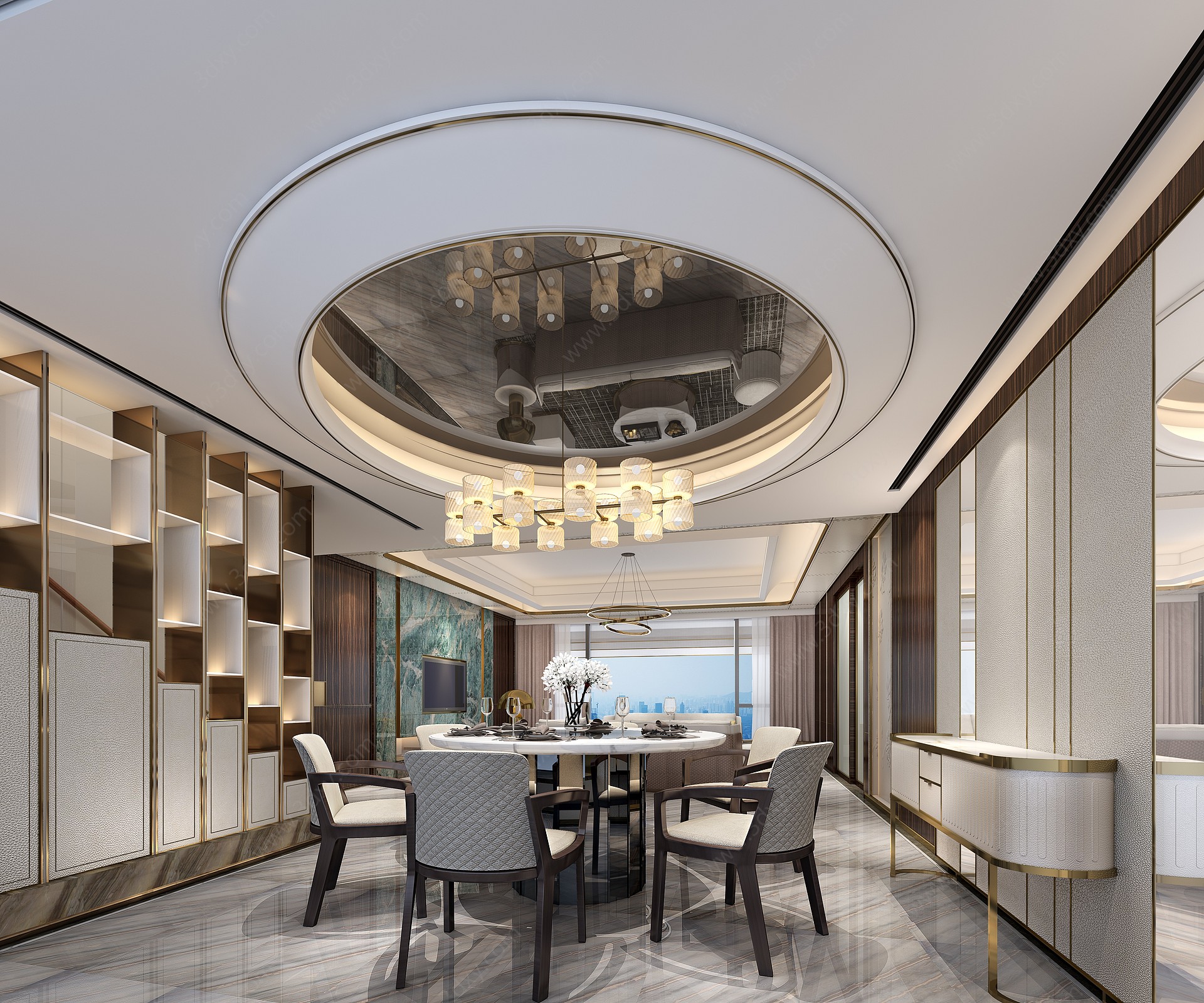别墅餐厅新中式餐厅3D模型